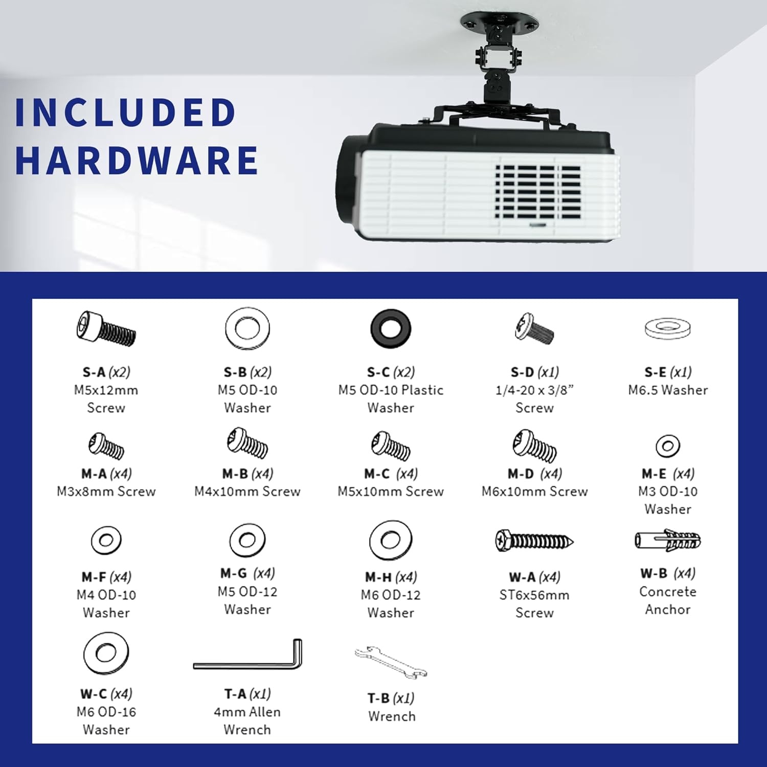 image:imageVIVO Universal Adjustable Ceiling Projector Projection Mount Extending Arms Mounting Bracket White MOUNTVP01WBlack