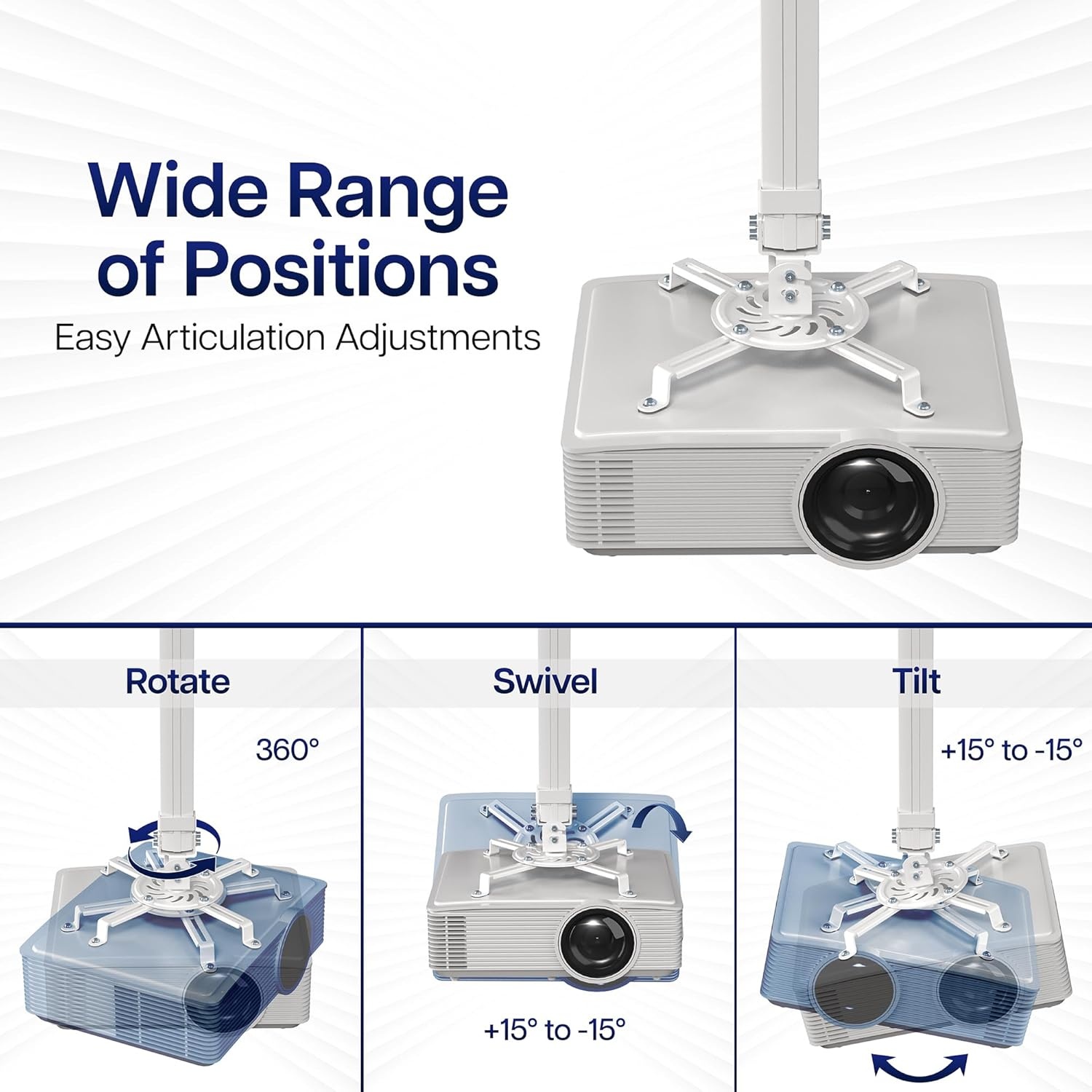 image:imageVIVO Universal Adjustable Ceiling Projector Projection Mount Extending Arms Mounting Bracket White MOUNTVP01WWhite