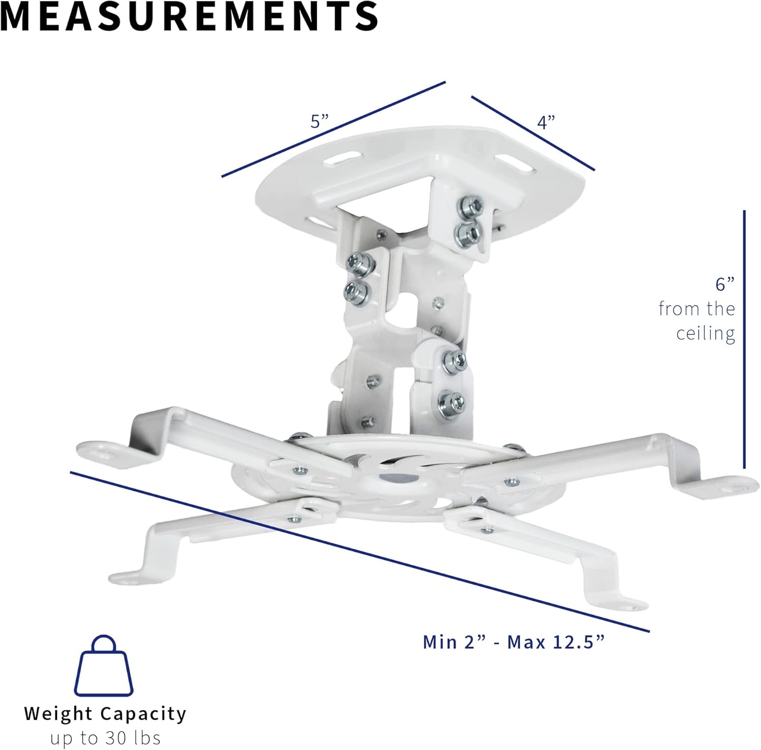 image:imageVIVO Universal Adjustable Ceiling Projector Projection Mount Extending Arms Mounting Bracket White MOUNTVP01WWhite
