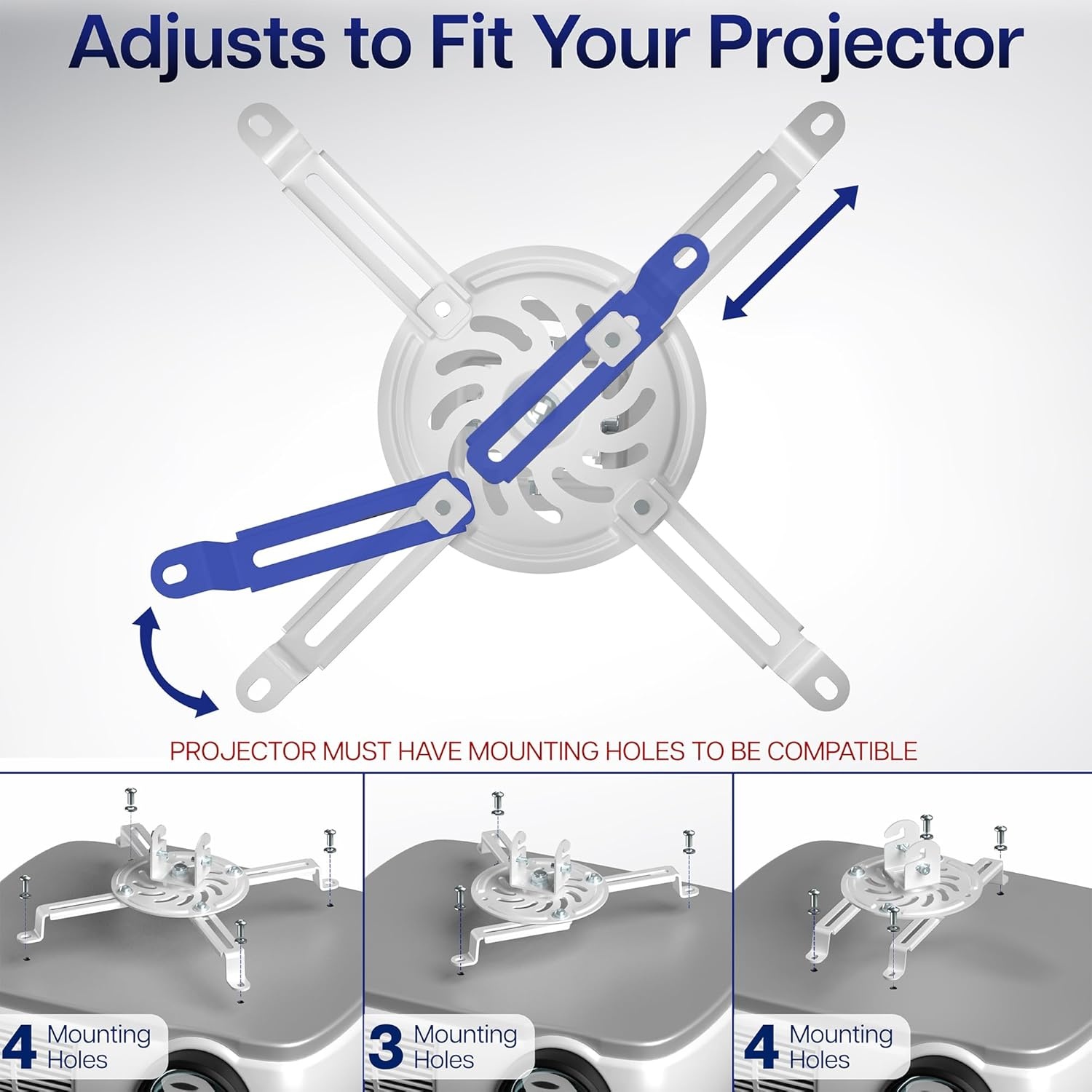 image:imageVIVO Universal Adjustable Ceiling Projector Projection Mount Extending Arms Mounting Bracket White MOUNTVP01WWhite