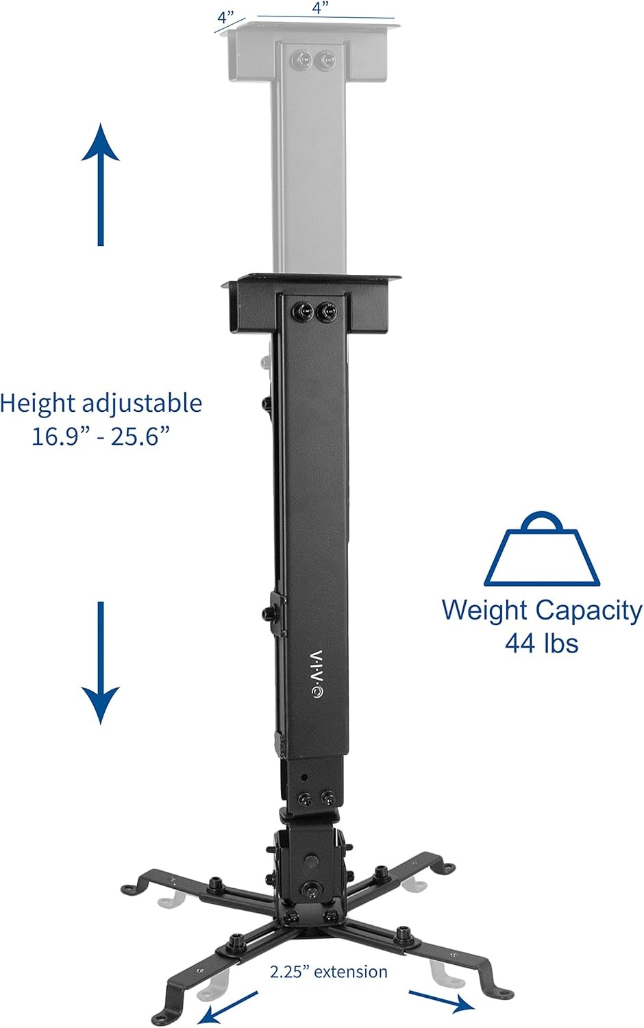 image:imageVIVO Universal Adjustable Wall Ceiling Projector Mount Bracket Extendable Length Projection White MOUNTVP06WBlack
