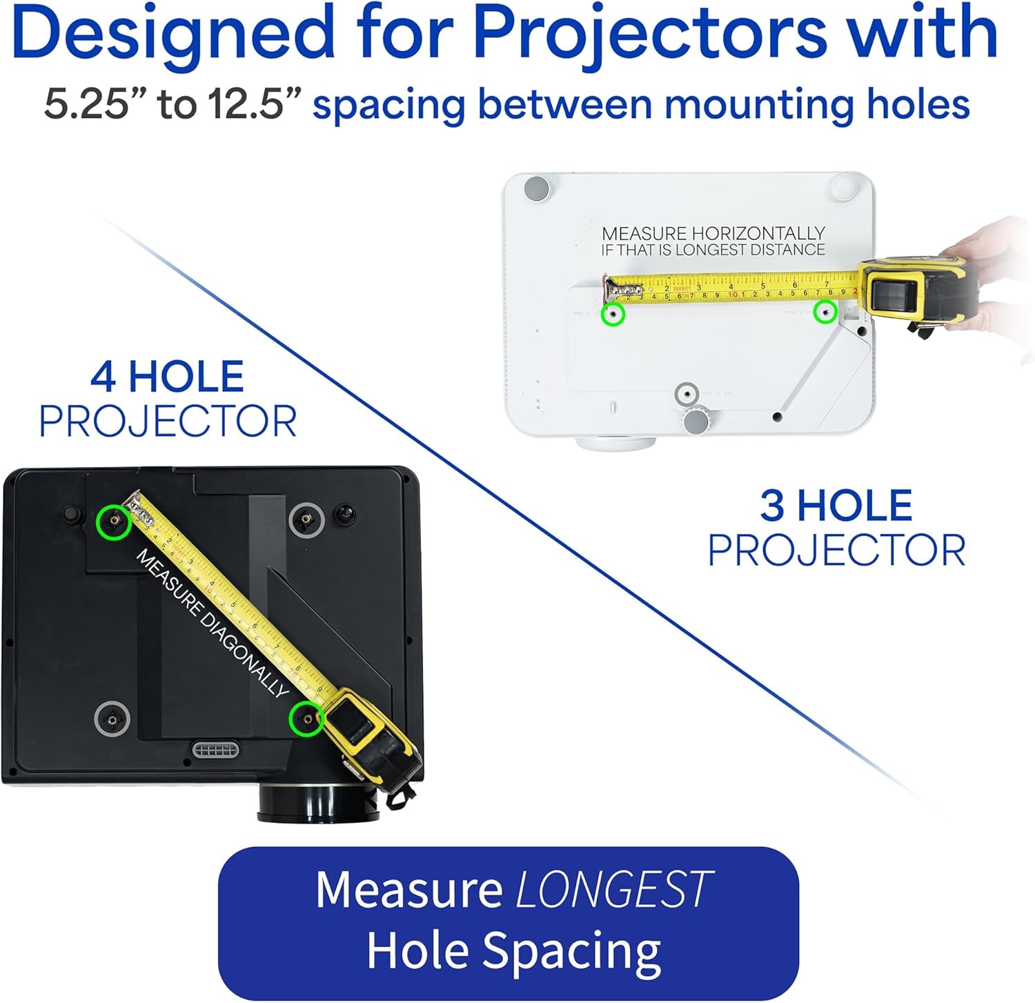image:imageVIVO Universal Adjustable Wall Ceiling Projector Mount Bracket Extendable Length Projection White MOUNTVP06WWhite