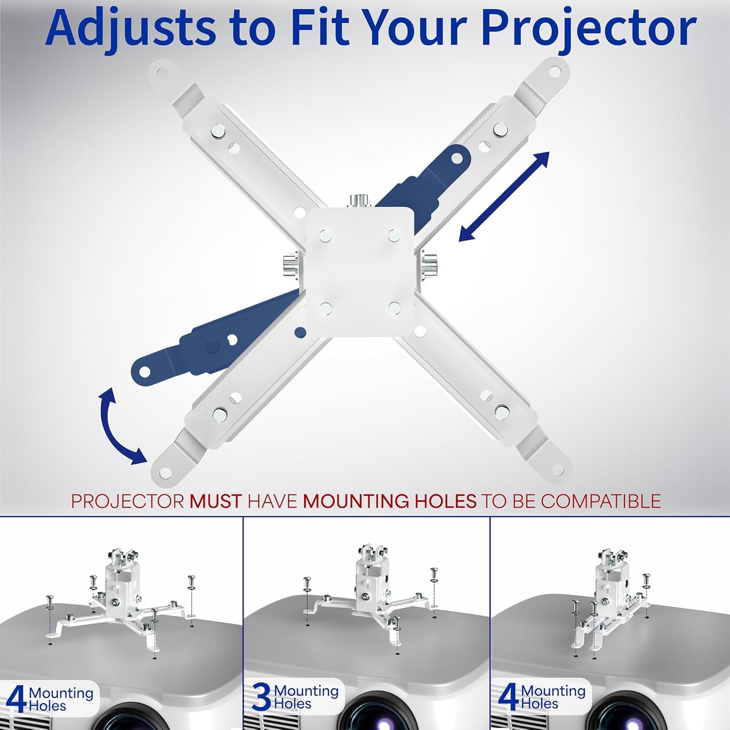 image:imageVIVO Universal Adjustable Wall Ceiling Projector Mount Bracket Extendable Length Projection White MOUNTVP06WWhite
