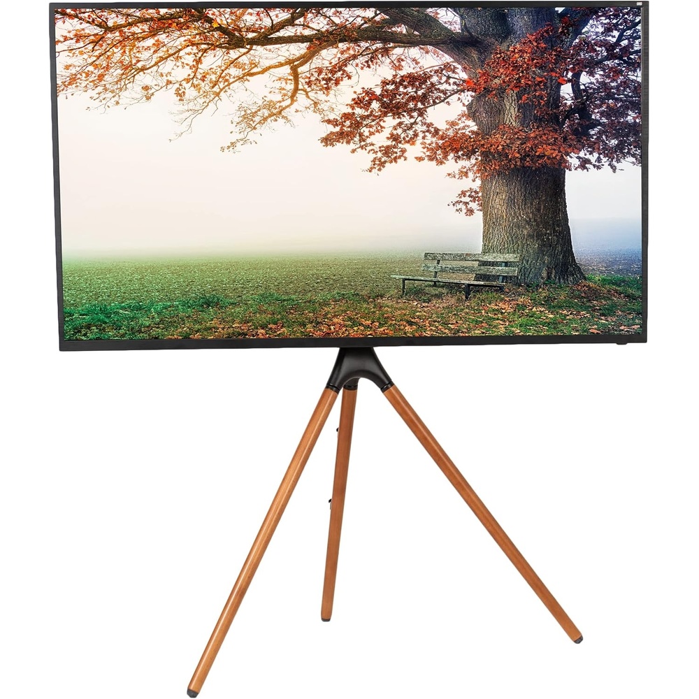 image:imageVIVO Artistic Easel 45 to 65 inch LED LCD Screen Studio TV Display Stand Adjustable TV Mount with Swivel and Tripod Base Black Bracket Dark Walnut Legs STANDTV65ABlack Treated Wood