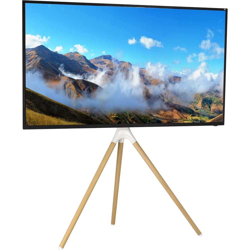 image:imageVIVO Artistic Easel 45 to 65 inch LED LCD Screen Studio TV Display Stand Adjustable TV Mount with Swivel and Tripod Base Black Bracket Dark Walnut Legs STANDTV65AWhite Wood