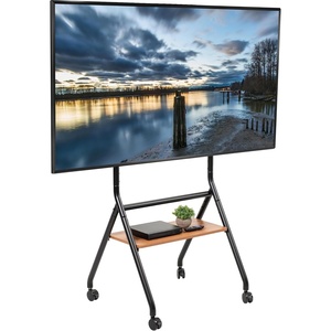 image:imageVIVO Rolling 37 to 86 inch Height Adjustable TV Floor Stand with Shelf Max VESA 600x400mm Dark Wood Shelf Black Frame STANDTV86RD