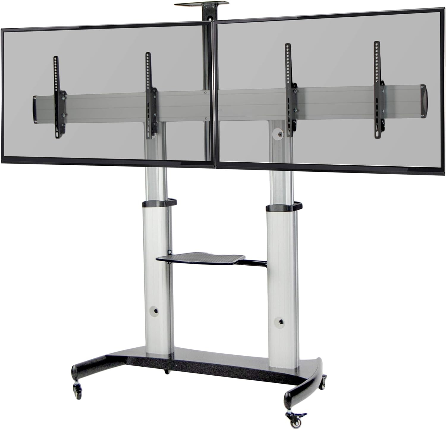 image:imageVIVO Aluminum Mobile TV Cart for 32 to 100 inch Screens up to 220 lbs LCD LED OLED 4K Smart Flat and Curved Panels Heavy Duty Stand Shelf Wheels Max VESA 1000x600 Black STANDTV22BSilver