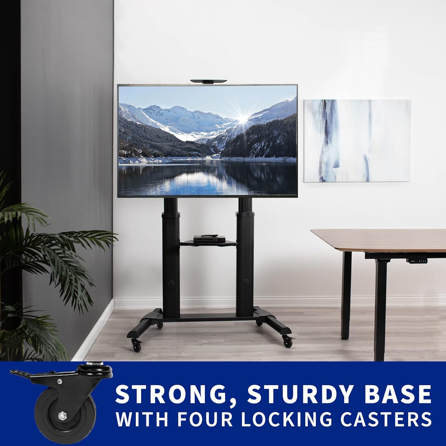 image:imageVIVO Aluminum Mobile TV Cart for 32 to 100 inch Screens up to 220 lbs LCD LED OLED 4K Smart Flat and Curved Panels Heavy Duty Stand Shelf Wheels Max VESA 1000x600 Black STANDTV22BBlack
