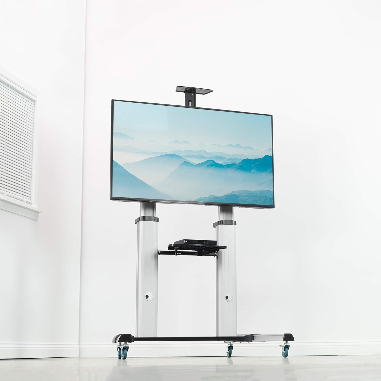 image:imageVIVO Aluminum Mobile TV Cart for 32 to 100 inch Screens up to 220 lbs LCD LED OLED 4K Smart Flat and Curved Panels Heavy Duty Stand Shelf Wheels Max VESA 1000x600 Black STANDTV22BSilver