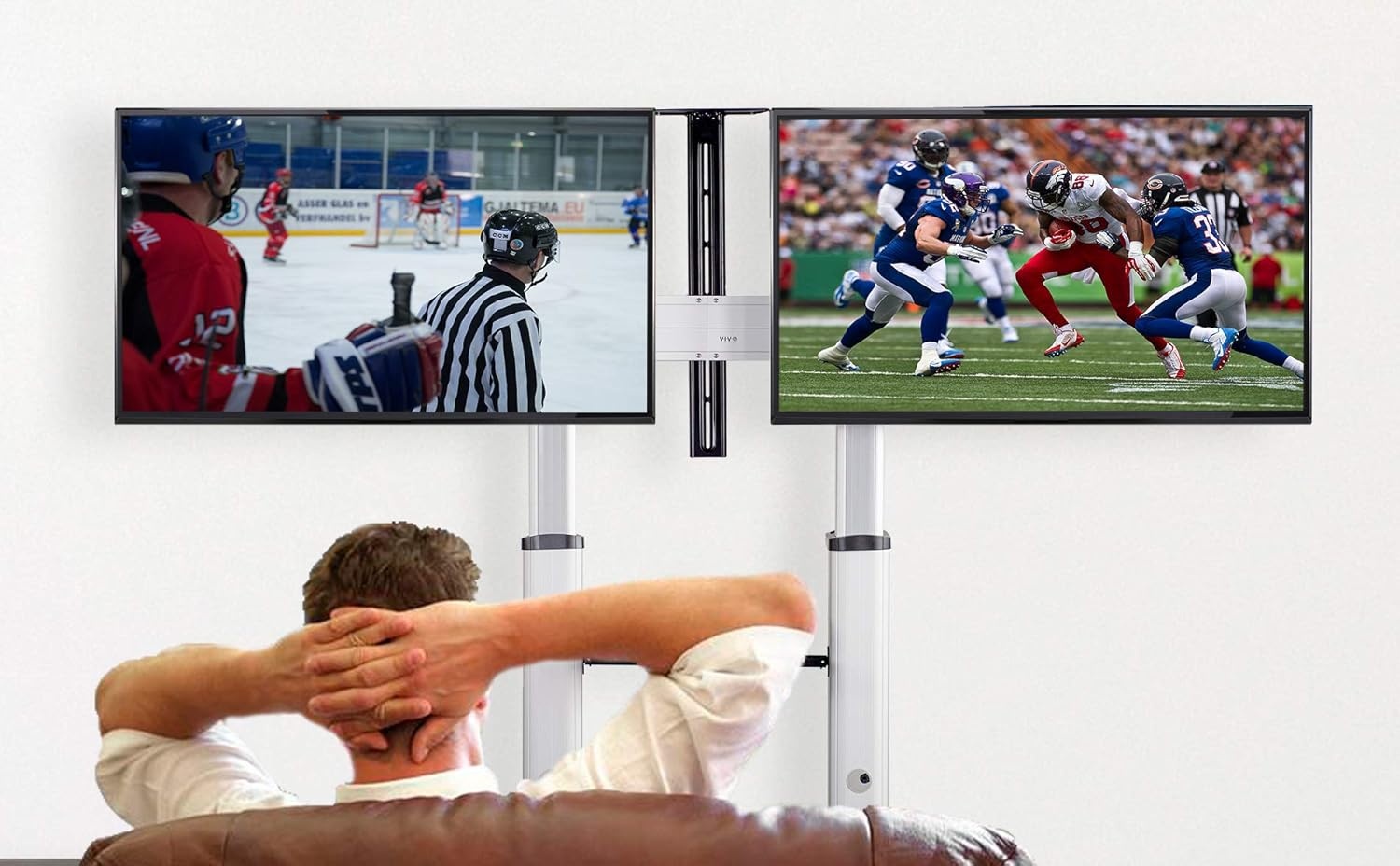 image:imageVIVO Aluminum Mobile TV Cart for 32 to 100 inch Screens up to 220 lbs LCD LED OLED 4K Smart Flat and Curved Panels Heavy Duty Stand Shelf Wheels Max VESA 1000x600 Black STANDTV22BSilver