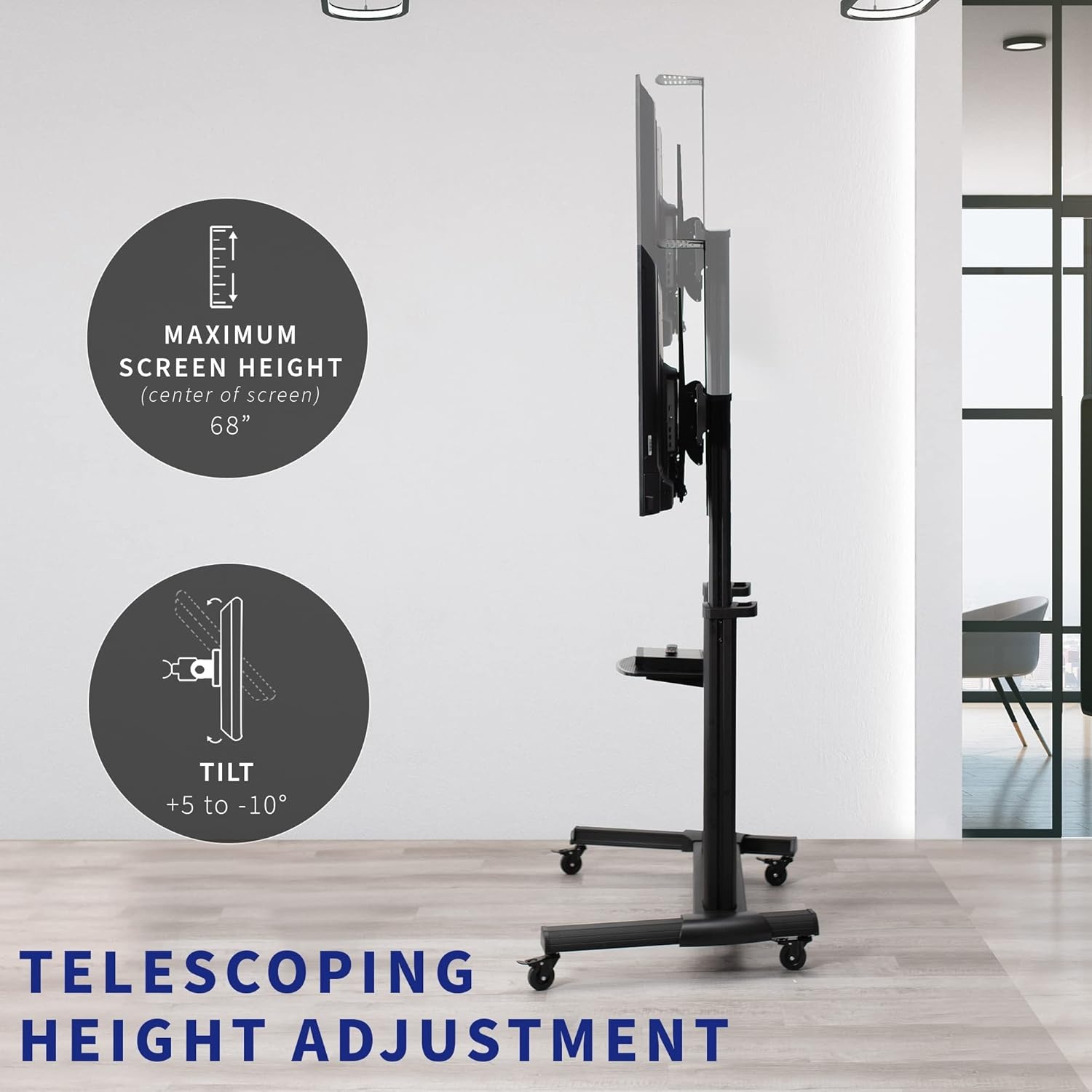 image:imageVIVO Aluminum Mobile TV Cart for 32 to 100 inch Screens up to 220 lbs LCD LED OLED 4K Smart Flat and Curved Panels Heavy Duty Stand Shelf Wheels Max VESA 1000x600 Black STANDTV22BBlack