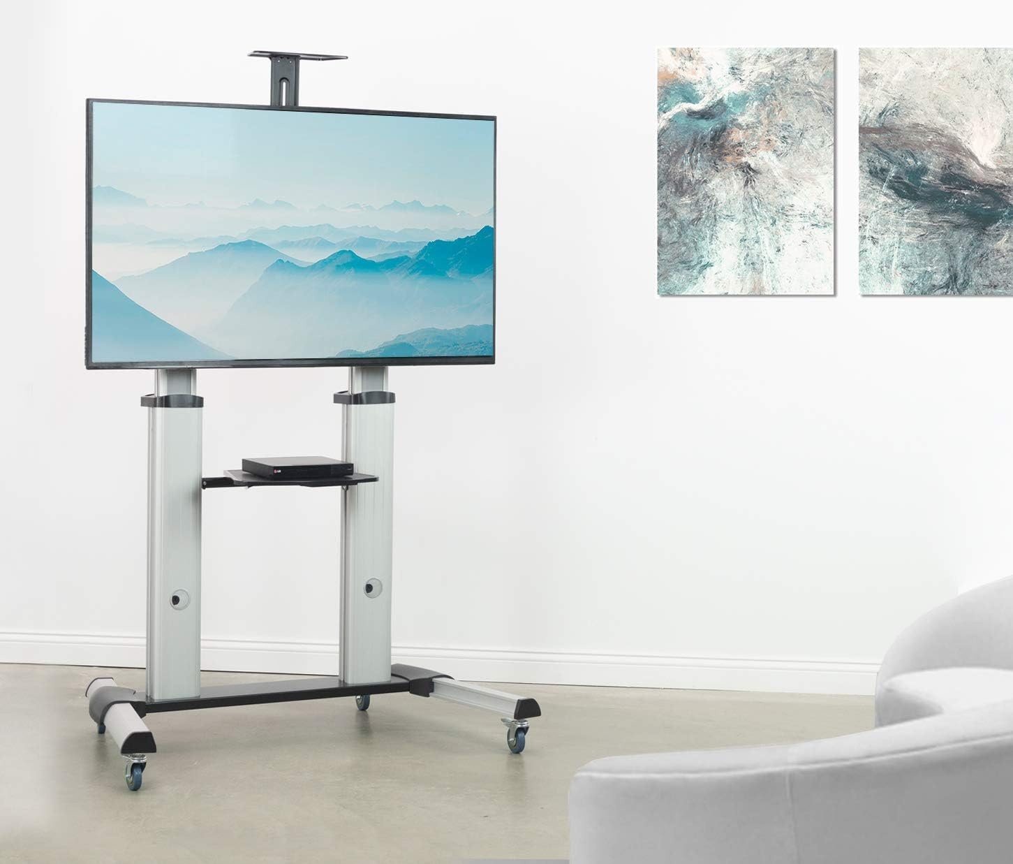 image:imageVIVO Aluminum Mobile TV Cart for 32 to 100 inch Screens up to 220 lbs LCD LED OLED 4K Smart Flat and Curved Panels Heavy Duty Stand Shelf Wheels Max VESA 1000x600 Black STANDTV22BSilver