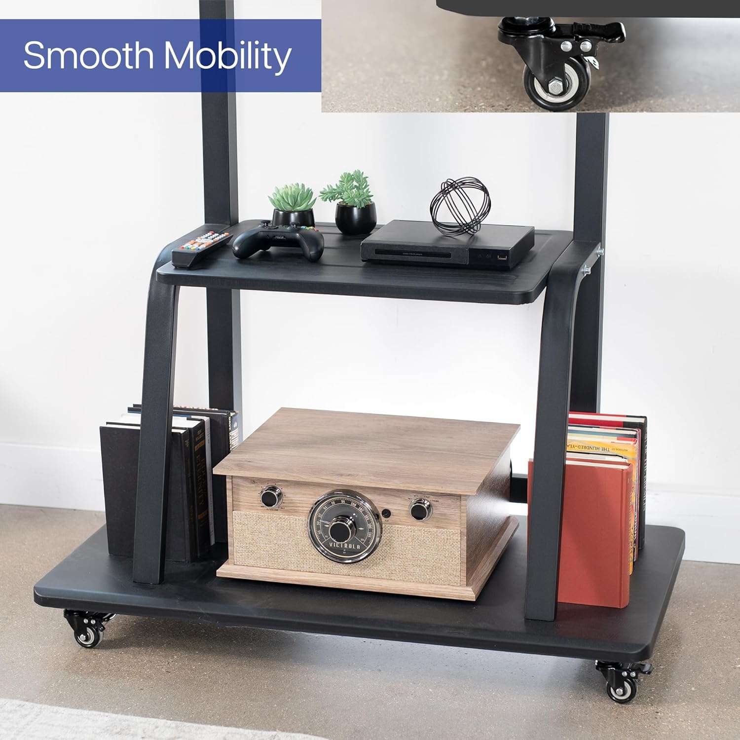 image:imageVIVO Heavy Duty Mobile TV Cart for 42 to 100 inch Screens up to 330 lbs LCD LED OLED 4K Smart Flat and Curved Panels Max 800x600 VESA Metal AV Shelf Locking Casters Black STANDTV100C