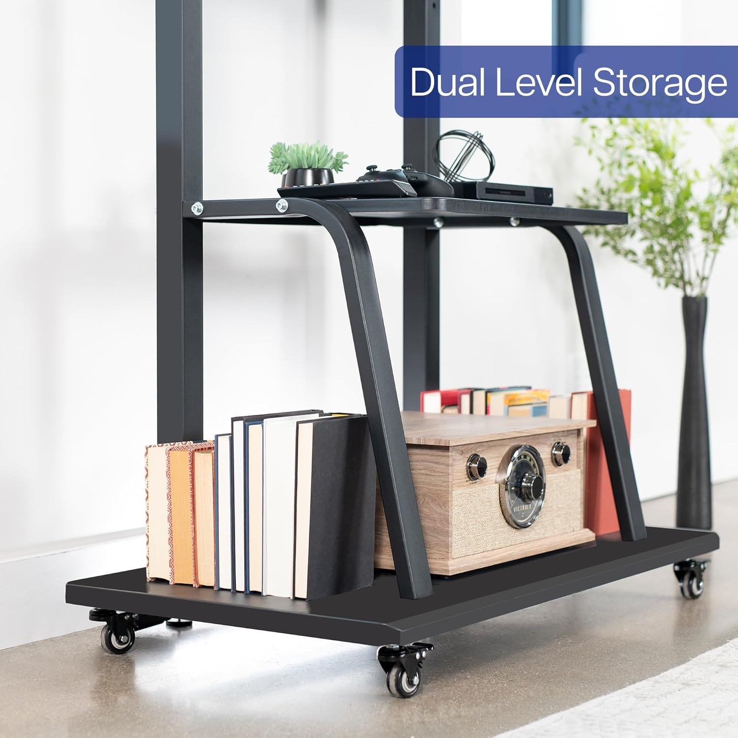 image:imageVIVO Heavy Duty Mobile TV Cart for 42 to 100 inch Screens up to 330 lbs LCD LED OLED 4K Smart Flat and Curved Panels Max 800x600 VESA Metal AV Shelf Locking Casters Black STANDTV100C