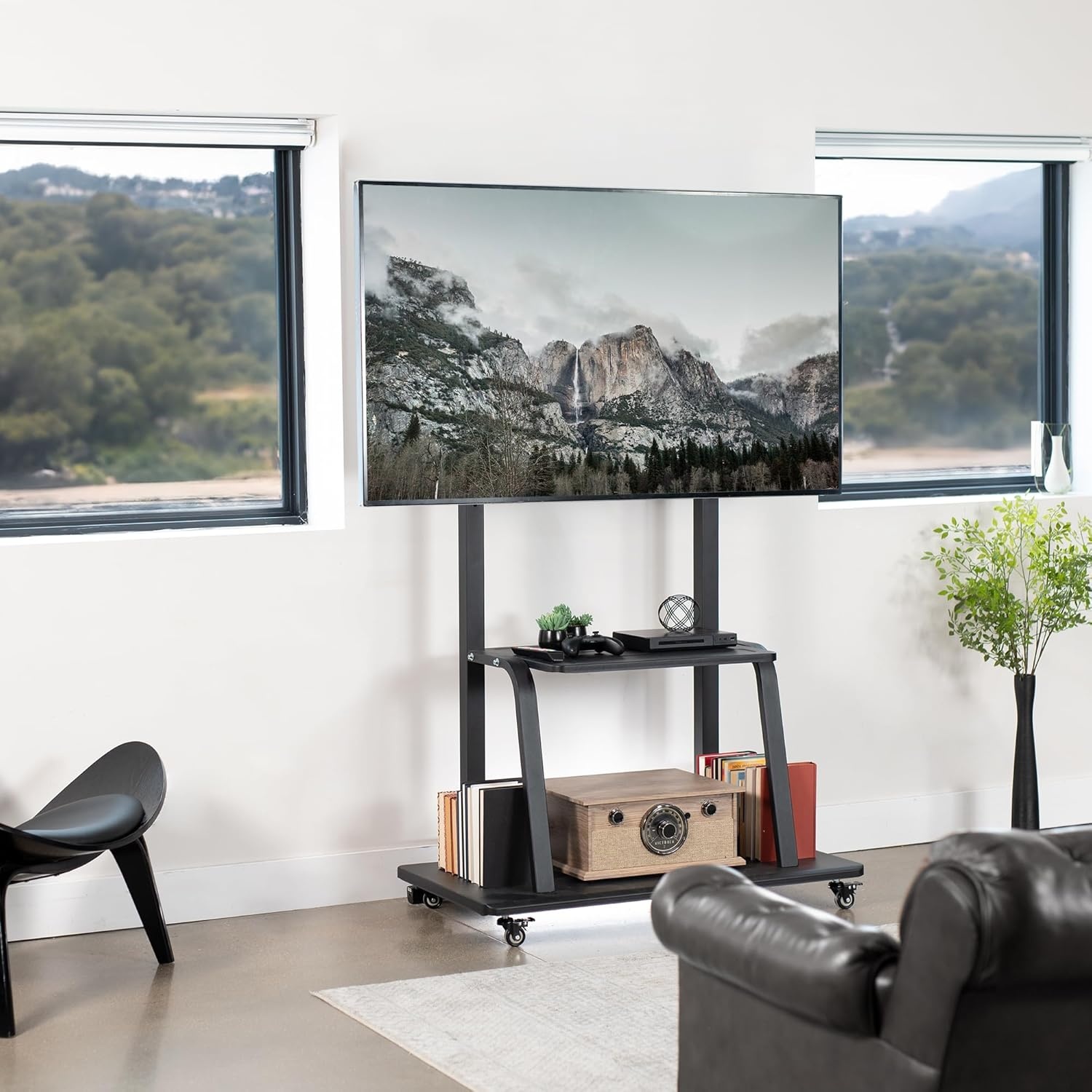 image:imageVIVO Heavy Duty Mobile TV Cart for 42 to 100 inch Screens up to 330 lbs LCD LED OLED 4K Smart Flat and Curved Panels Max 800x600 VESA Metal AV Shelf Locking Casters Black STANDTV100C