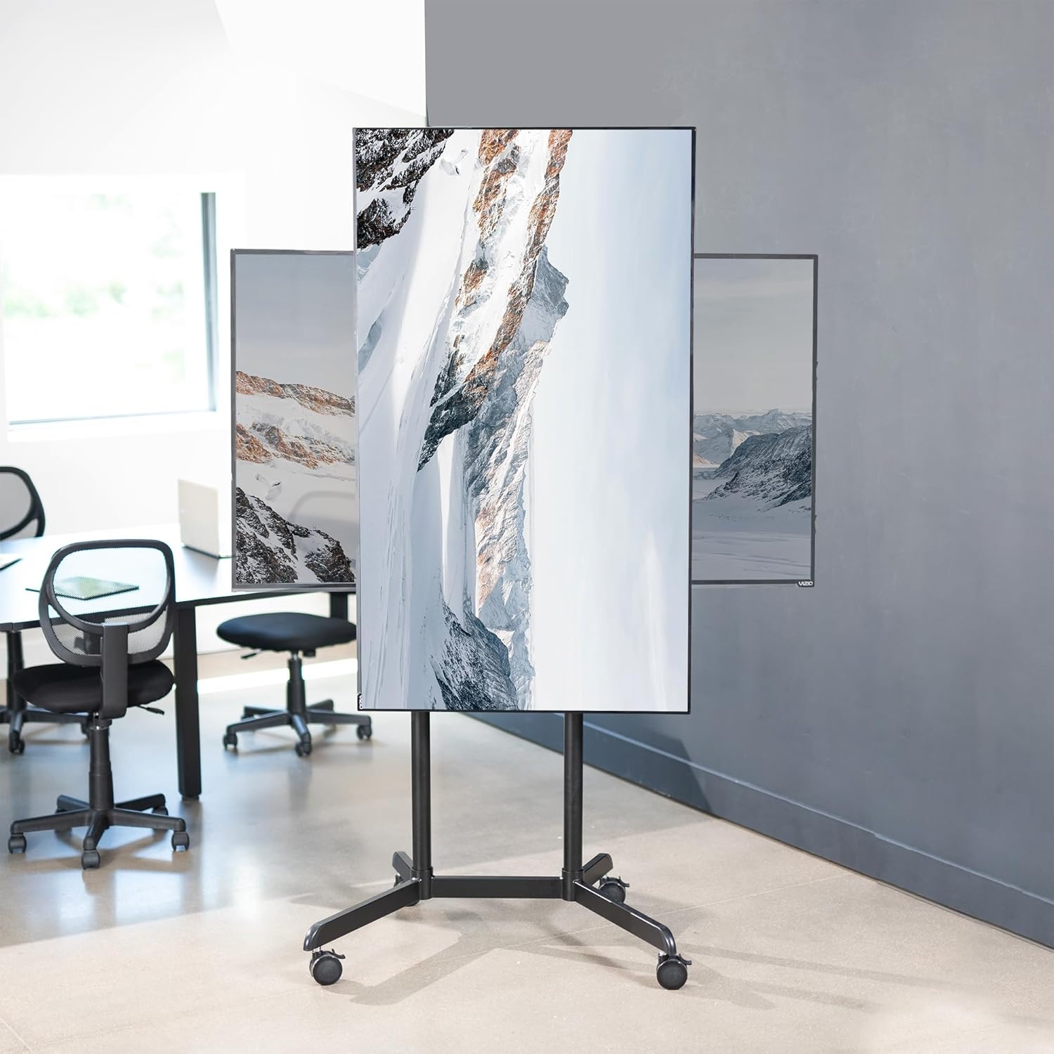 image:imageVIVO Mobile Premium TV Cart for 32 to 88 inch Screens up to 154 lbs Samsung Digital Flipchart Microsoft Surface Hub 2S Portrait to Landscape Shelf Wheels Max VESA 600x400 Black STANDTV02PBBlack