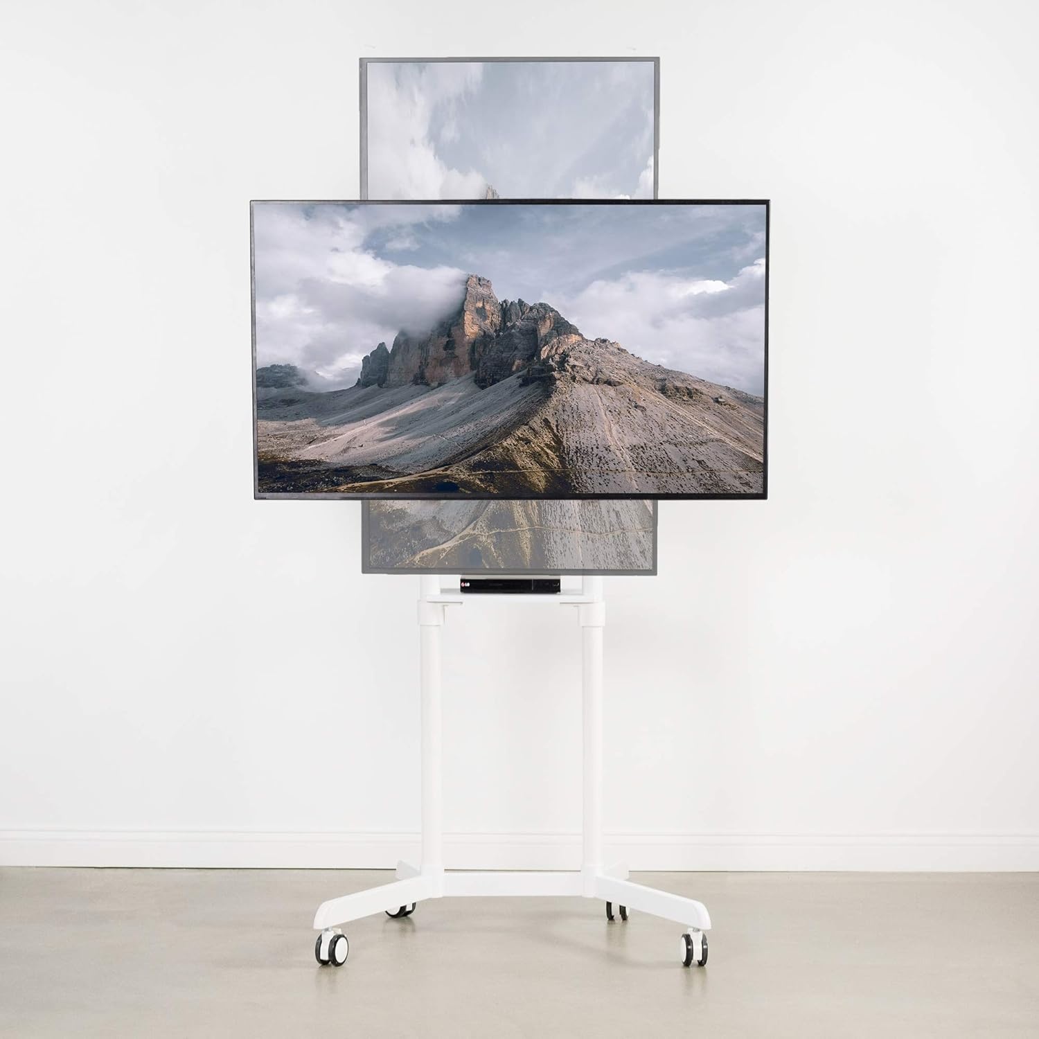 image:imageVIVO Mobile Premium TV Cart for 32 to 88 inch Screens up to 154 lbs Samsung Digital Flipchart Microsoft Surface Hub 2S Portrait to Landscape Shelf Wheels Max VESA 600x400 Black STANDTV02PBWhite