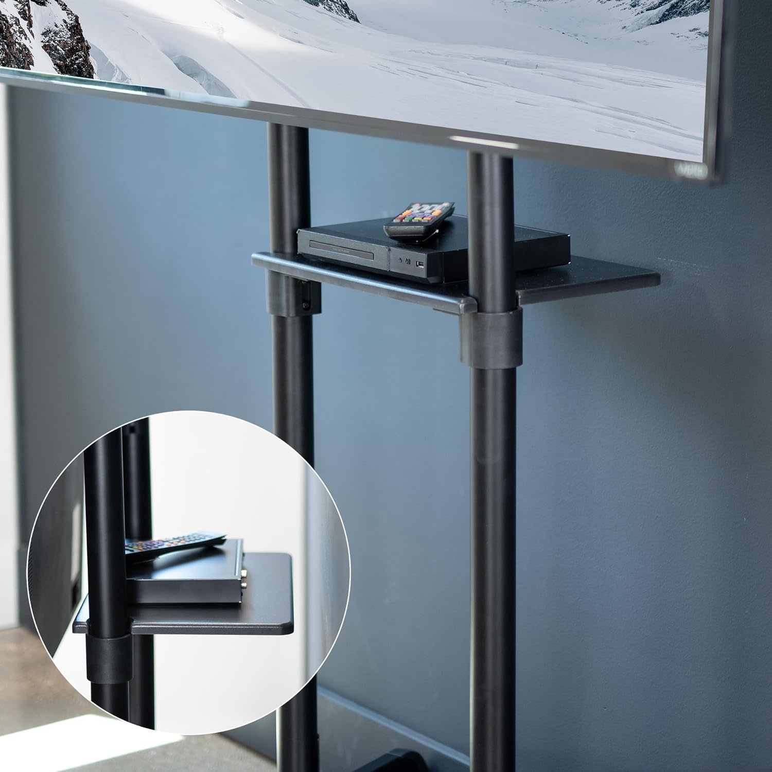 image:imageVIVO Mobile Premium TV Cart for 32 to 88 inch Screens up to 154 lbs Samsung Digital Flipchart Microsoft Surface Hub 2S Portrait to Landscape Shelf Wheels Max VESA 600x400 Black STANDTV02PBBlack