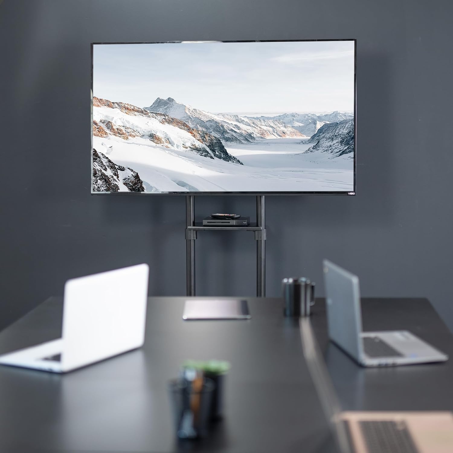 image:imageVIVO Mobile Premium TV Cart for 32 to 88 inch Screens up to 154 lbs Samsung Digital Flipchart Microsoft Surface Hub 2S Portrait to Landscape Shelf Wheels Max VESA 600x400 Black STANDTV02PBBlack