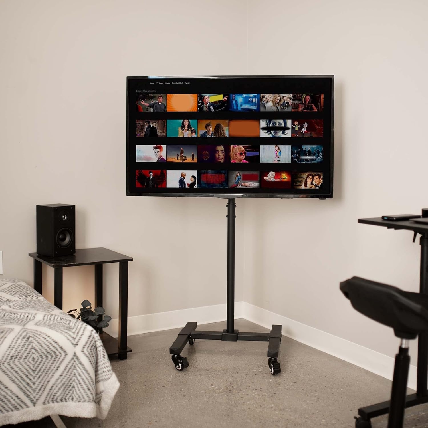 image:imageVIVO Mobile TV Cart for 13 to 50 inch Screens up to 44 lbs LCD LED OLED 4K Smart Flat and Curved Monitor Panels Rolling Stand Locking Wheels Max VESA 200x200 Black STANDTV07WWith Wheels
