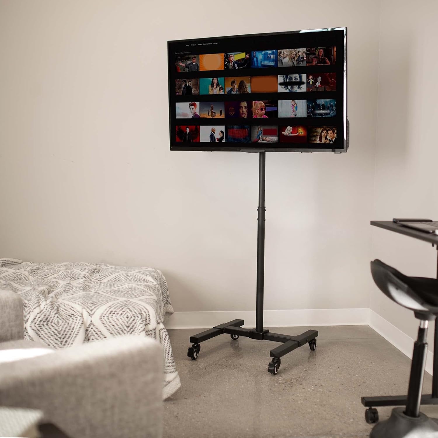 image:imageVIVO Mobile TV Cart for 13 to 50 inch Screens up to 44 lbs LCD LED OLED 4K Smart Flat and Curved Monitor Panels Rolling Stand Locking Wheels Max VESA 200x200 Black STANDTV07WWith Wheels
