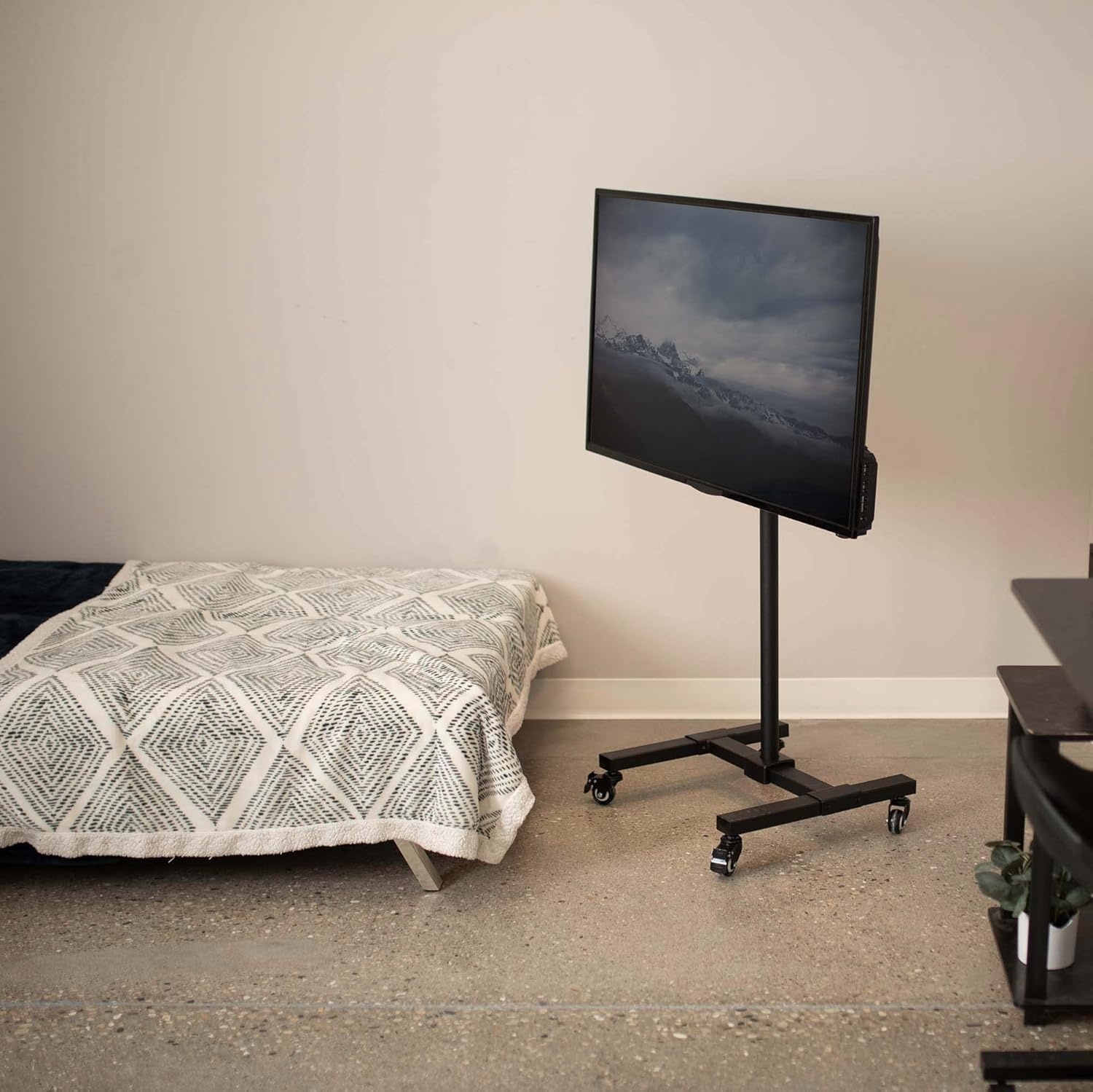 image:imageVIVO Mobile TV Cart for 13 to 50 inch Screens up to 44 lbs LCD LED OLED 4K Smart Flat and Curved Monitor Panels Rolling Stand Locking Wheels Max VESA 200x200 Black STANDTV07WWith Wheels