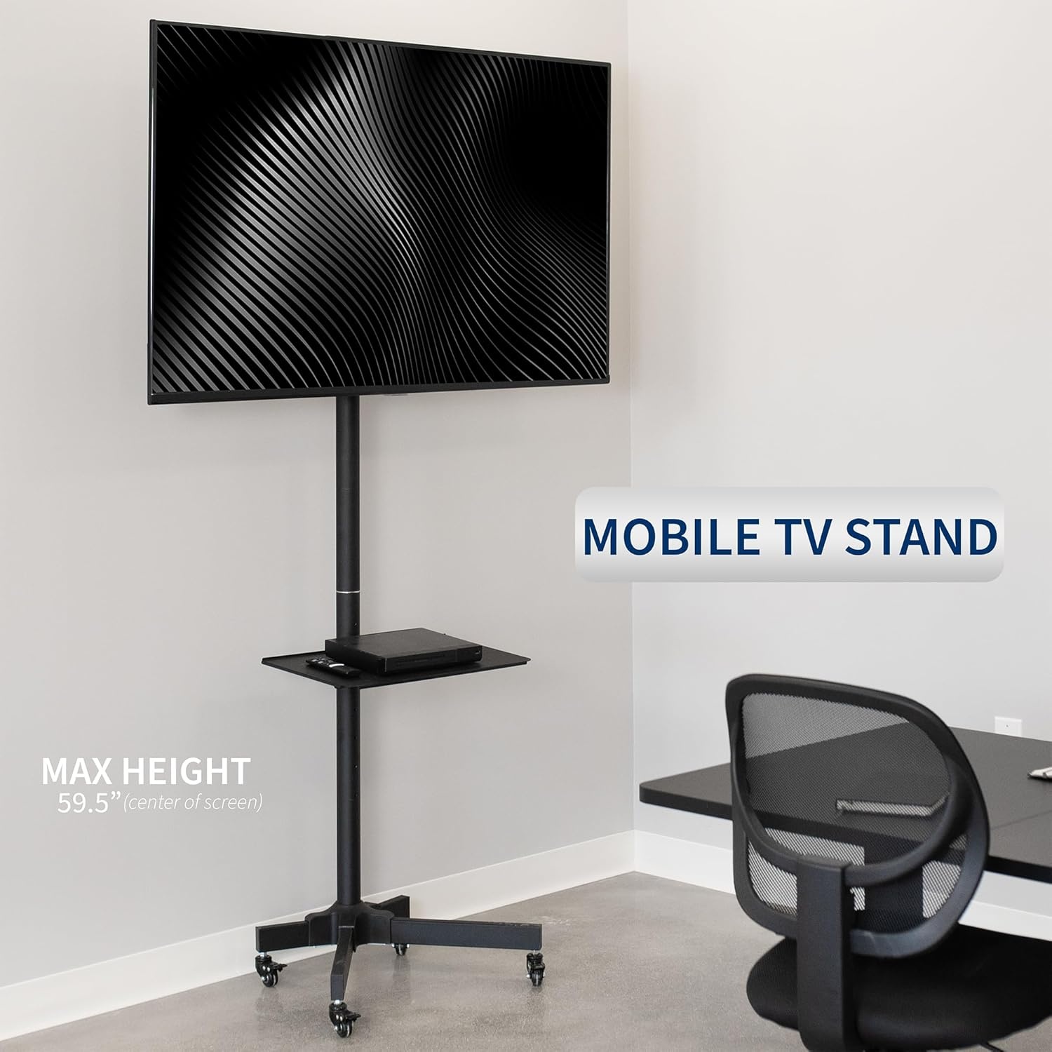 image:imageVIVO Tall TV Cart for 32 to 83 inch Screens up to 110 lbs LCD LED OLED 4K Smart Flat and Curved Panels Rolling Stand with Laptop DVD Shelf Locking Wheels Max VESA 600x400 Black STANDTV13E13 to 60 screen