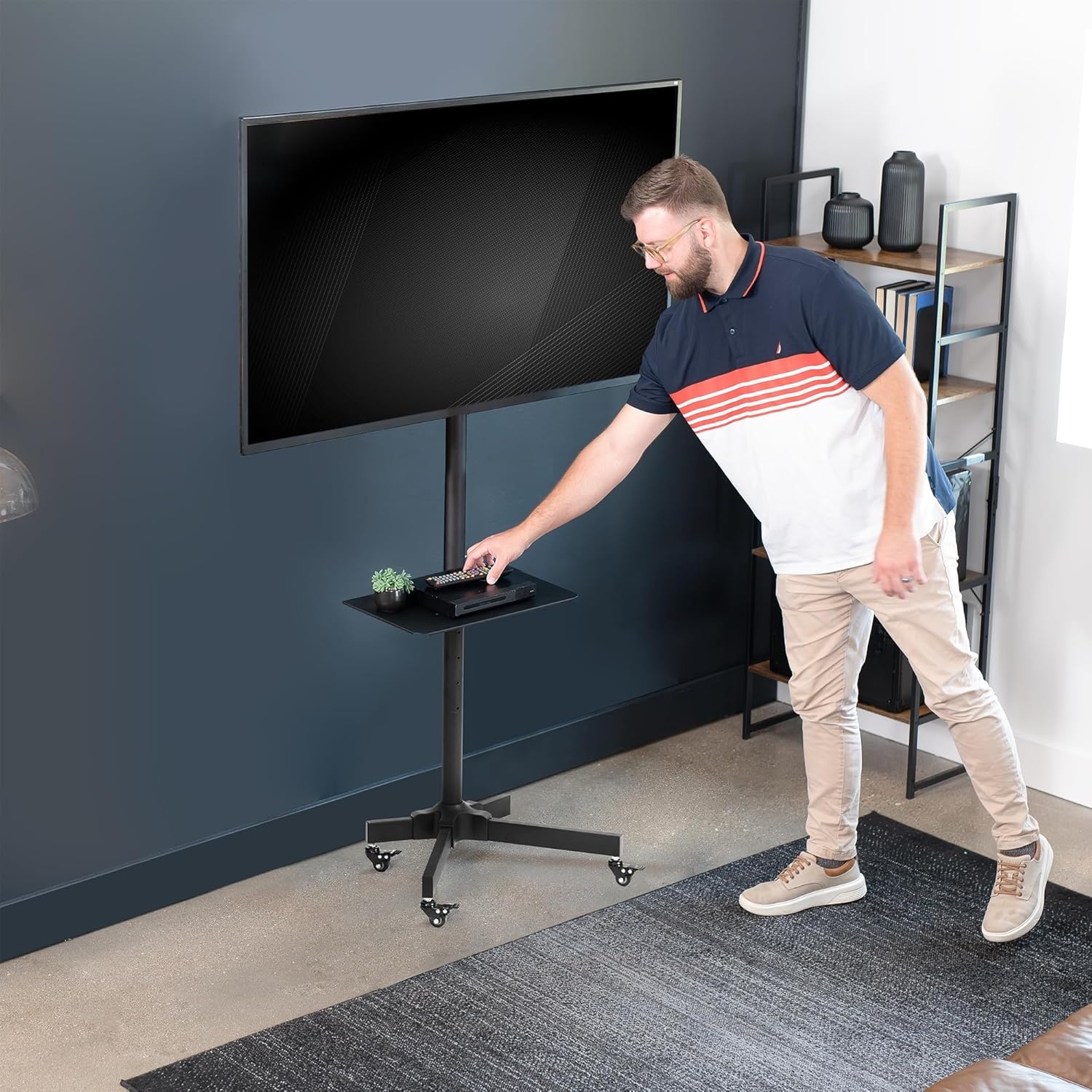 image:imageVIVO Tall TV Cart for 32 to 83 inch Screens up to 110 lbs LCD LED OLED 4K Smart Flat and Curved Panels Rolling Stand with Laptop DVD Shelf Locking Wheels Max VESA 600x400 Black STANDTV13E13 to 60 screen
