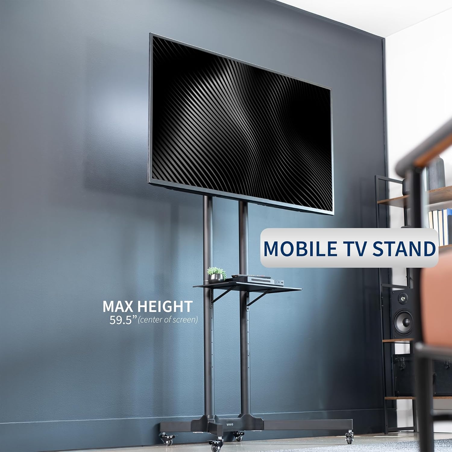 image:imageVIVO Tall TV Cart for 32 to 83 inch Screens up to 110 lbs LCD LED OLED 4K Smart Flat and Curved Panels Rolling Stand with Laptop DVD Shelf Locking Wheels Max VESA 600x400 Black STANDTV13E32 to 83 screen