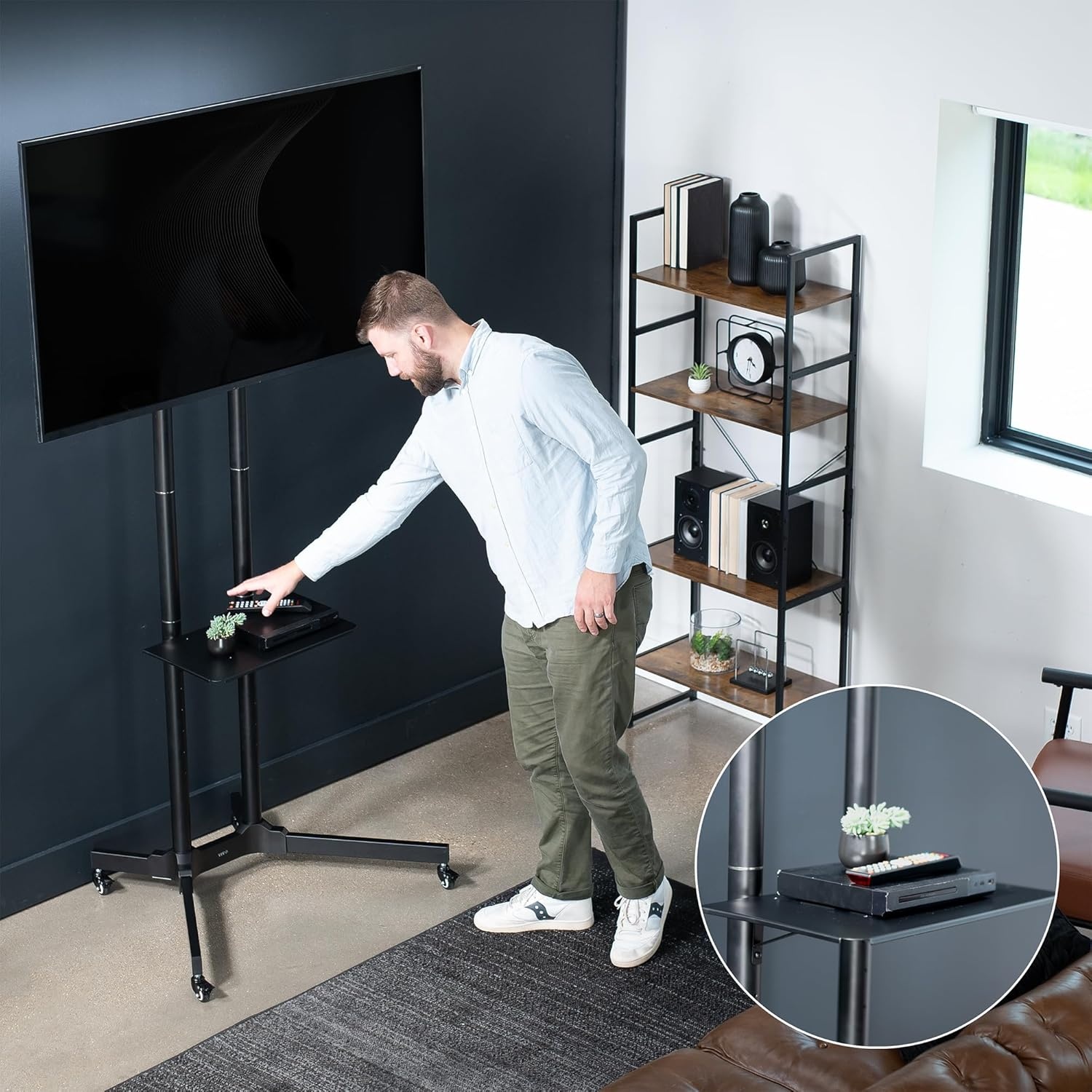 image:imageVIVO Tall TV Cart for 32 to 83 inch Screens up to 110 lbs LCD LED OLED 4K Smart Flat and Curved Panels Rolling Stand with Laptop DVD Shelf Locking Wheels Max VESA 600x400 Black STANDTV13E32 to 83 screen
