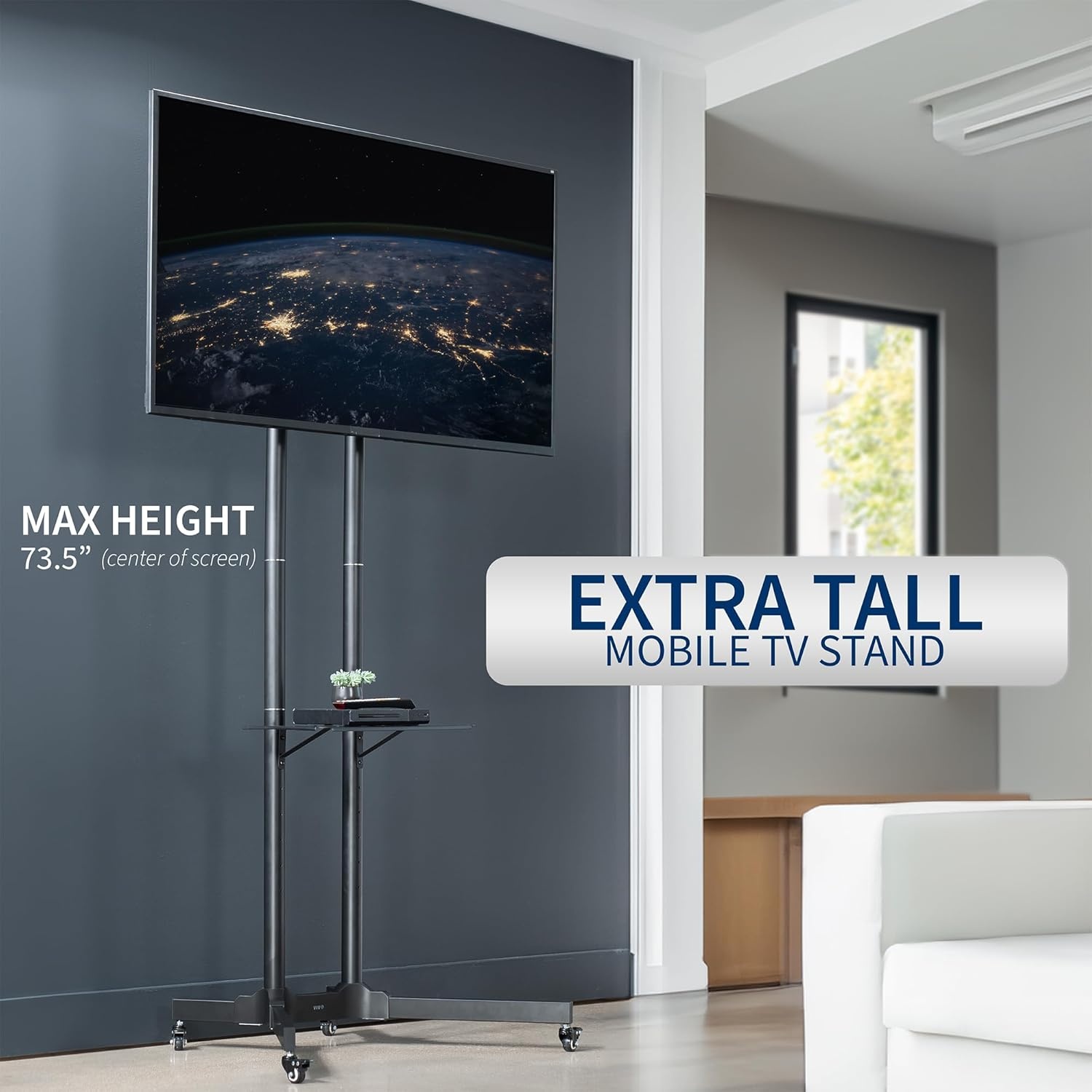 image:imageVIVO Tall TV Cart for 32 to 83 inch Screens up to 110 lbs LCD LED OLED 4K Smart Flat and Curved Panels Rolling Stand with Laptop DVD Shelf Locking Wheels Max VESA 600x400 Black STANDTV13E32 to 83 screen