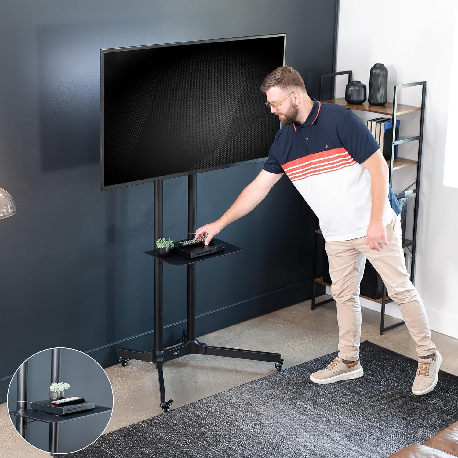 image:imageVIVO Tall TV Cart for 32 to 83 inch Screens up to 110 lbs LCD LED OLED 4K Smart Flat and Curved Panels Rolling Stand with Laptop DVD Shelf Locking Wheels Max VESA 600x400 Black STANDTV13E32 to 83 screen