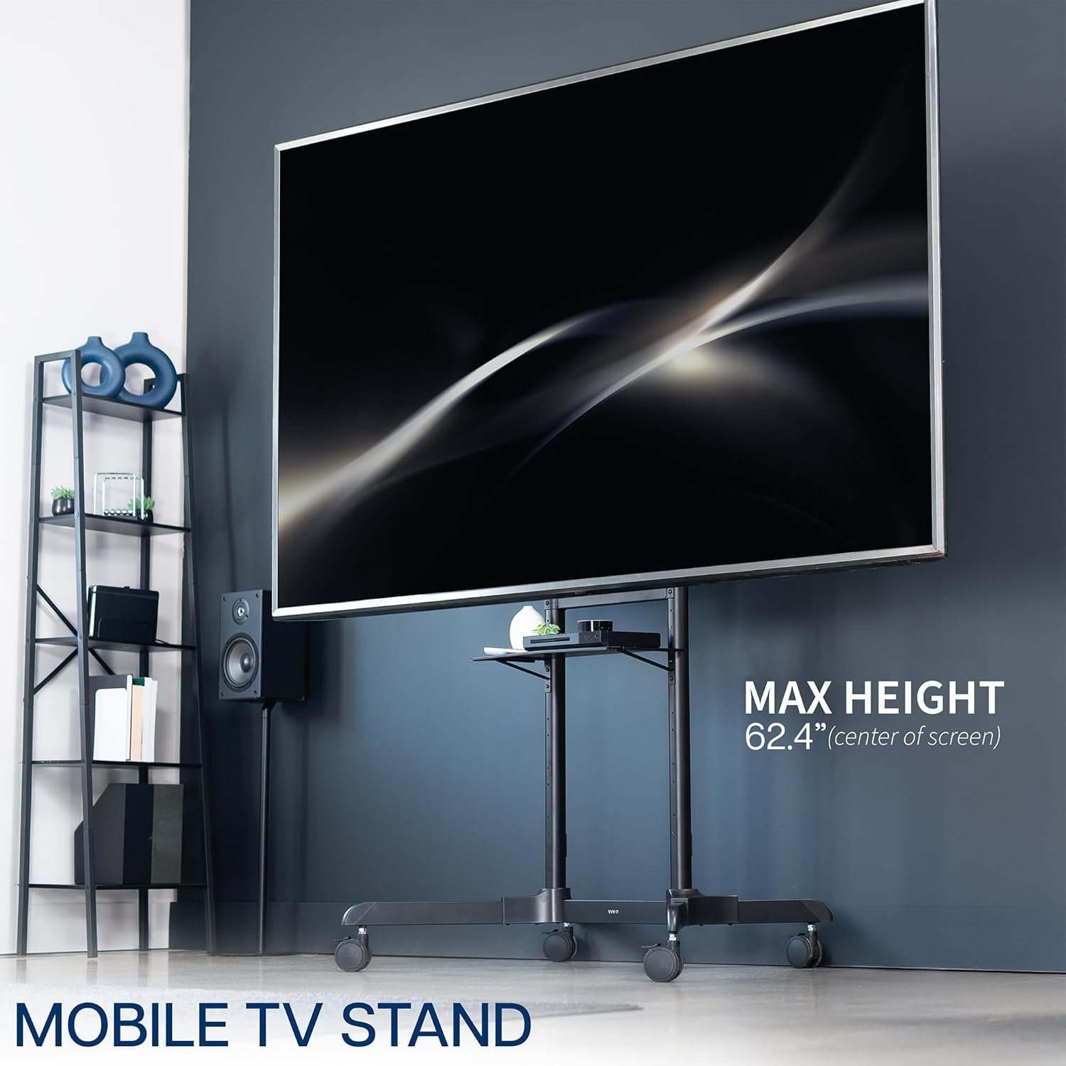 image:imageVIVO Tall TV Cart for 32 to 83 inch Screens up to 110 lbs LCD LED OLED 4K Smart Flat and Curved Panels Rolling Stand with Laptop DVD Shelf Locking Wheels Max VESA 600x400 Black STANDTV13E55 to 100 screen