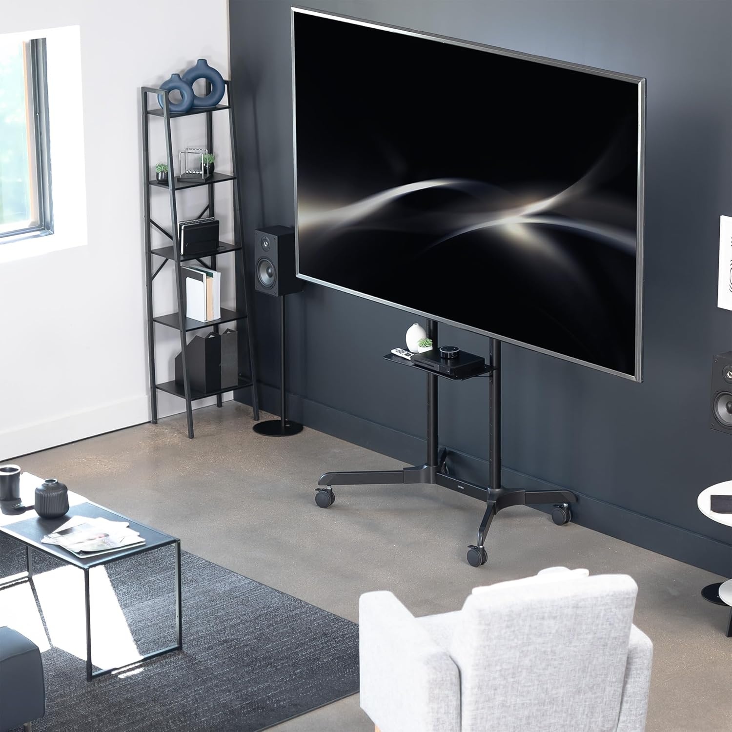 image:imageVIVO Tall TV Cart for 32 to 83 inch Screens up to 110 lbs LCD LED OLED 4K Smart Flat and Curved Panels Rolling Stand with Laptop DVD Shelf Locking Wheels Max VESA 600x400 Black STANDTV13E55 to 100 screen