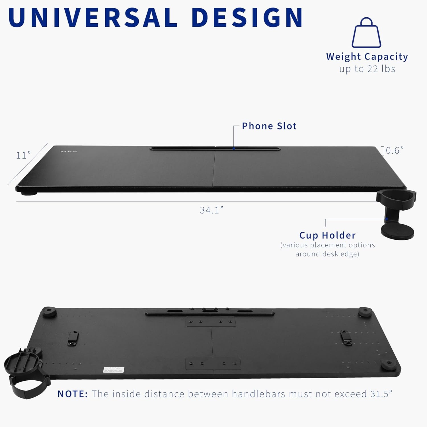 image:imageVIVO Universal Treadmill Desk Ergonomic Platform Designed for Notebooks Tablets Laptops and More Workstation for Treadmill Handlebars up to 31 inches Black STANDTDML2Deluxe