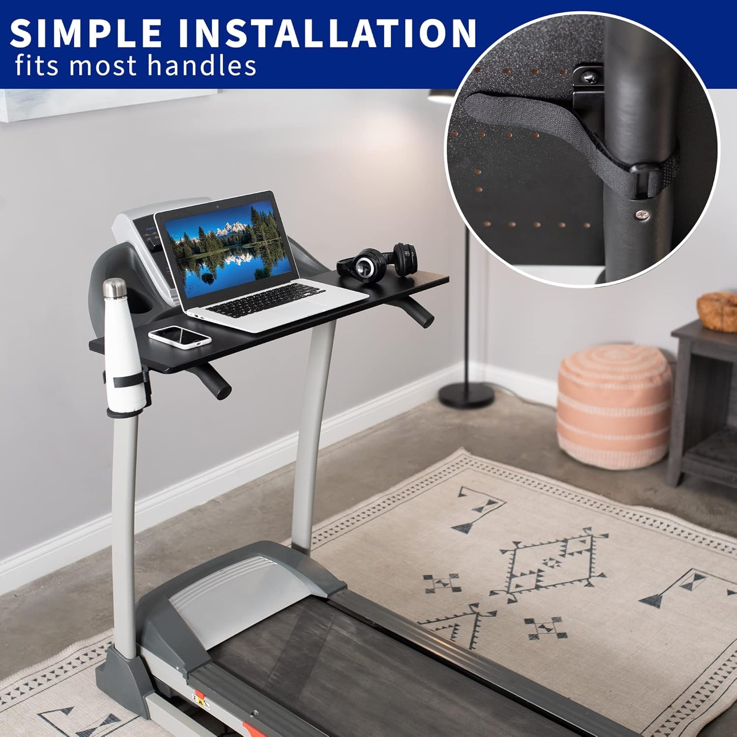 image:imageVIVO Universal Treadmill Desk Ergonomic Platform Designed for Notebooks Tablets Laptops and More Workstation for Treadmill Handlebars up to 31 inches Black STANDTDML2Deluxe