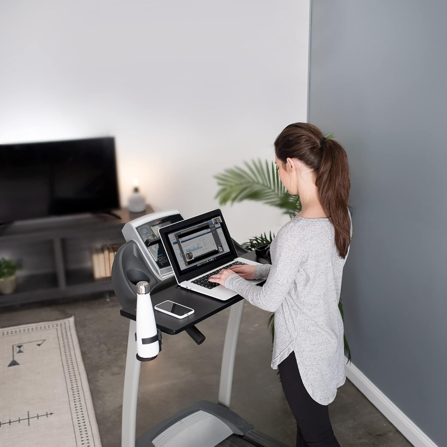 image:imageVIVO Universal Treadmill Desk Ergonomic Platform Designed for Notebooks Tablets Laptops and More Workstation for Treadmill Handlebars up to 31 inches Black STANDTDML2Deluxe