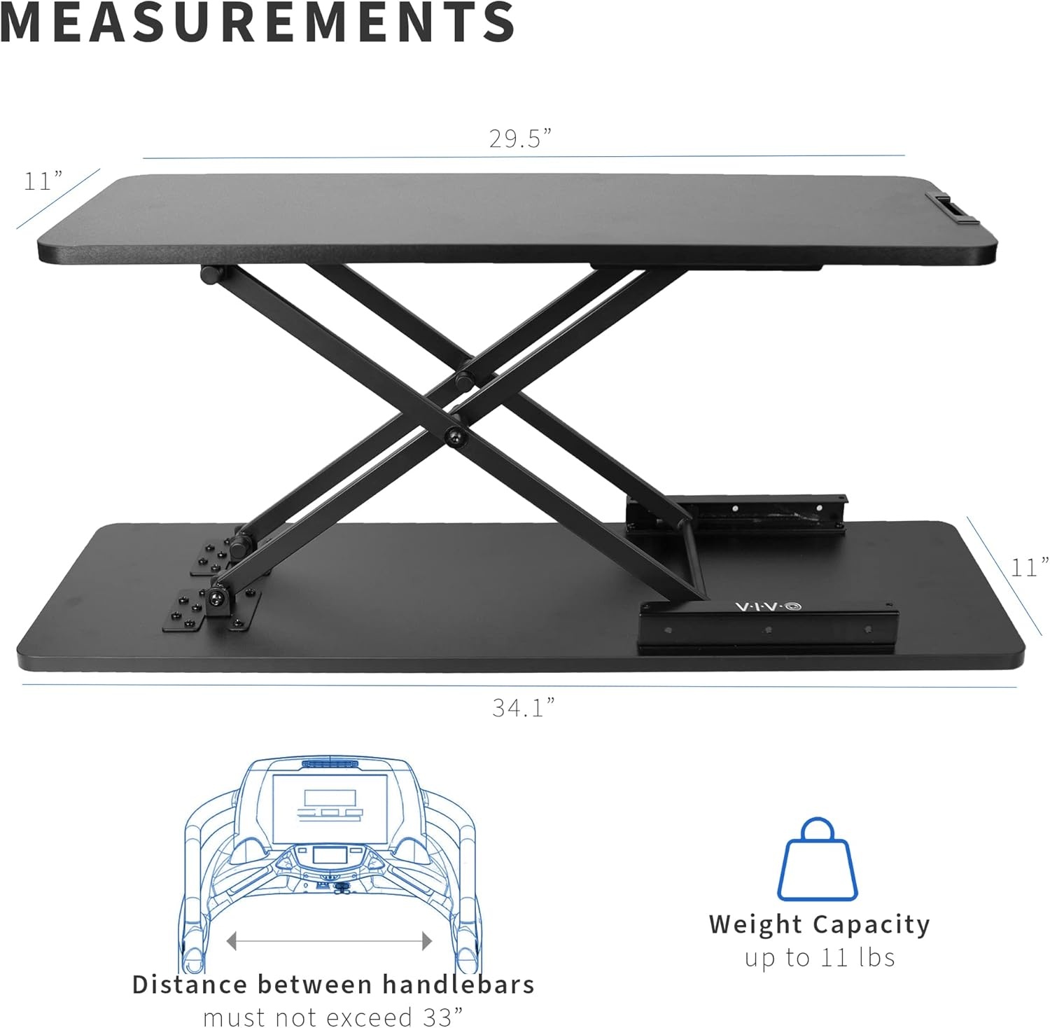 image:imageVIVO Universal Treadmill Desk Riser Height Adjustable Platform for Notebooks Tablets Laptops and More Workstation for Treadmill Handlebars up to 33 inches StandTDML3