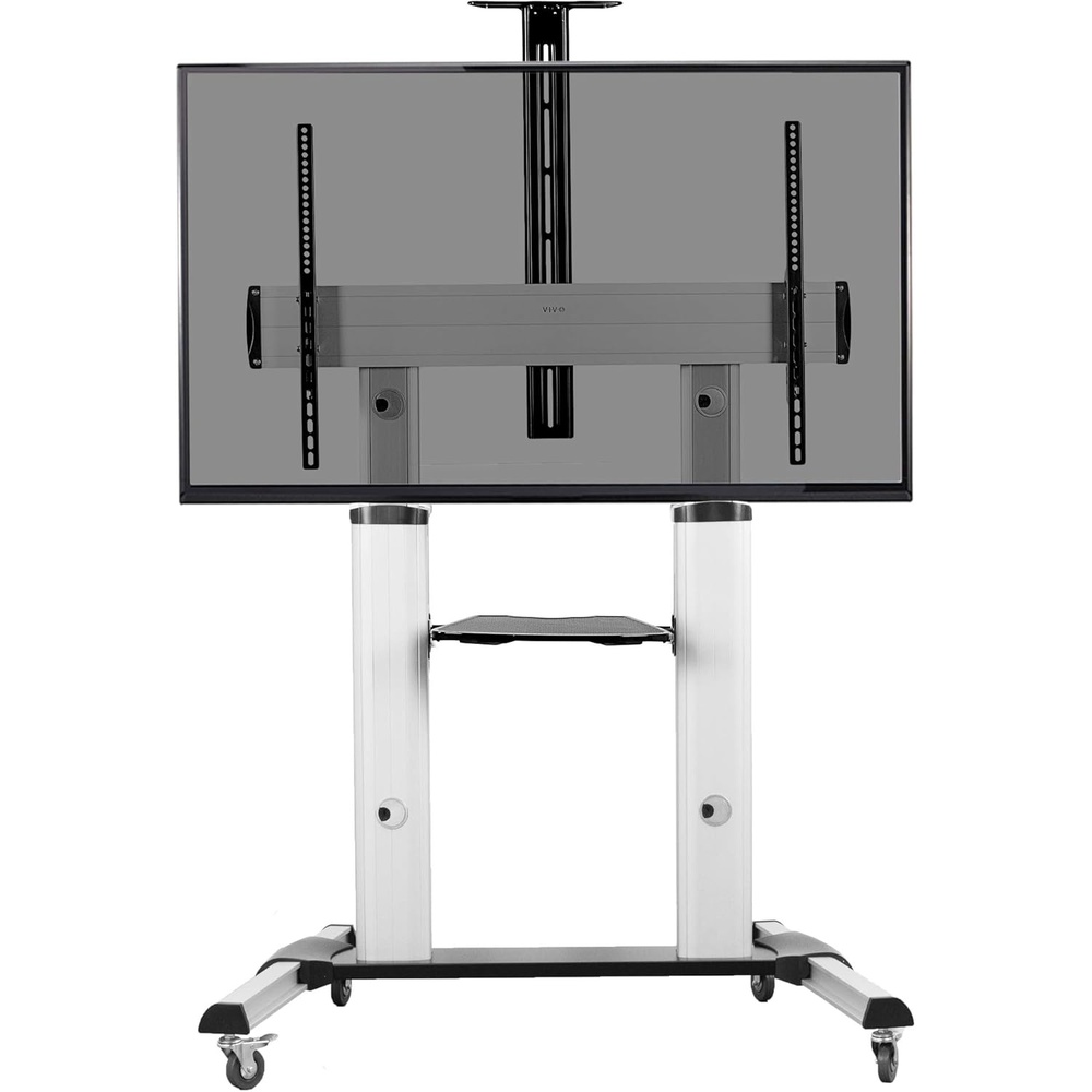 image:imageVIVO Aluminum Mobile TV Cart for 32 to 100 inch Screens up to 220 lbs LCD LED OLED 4K Smart Flat and Curved Panels Heavy Duty Stand Shelf Wheels Max VESA 1000x600 Black STANDTV22BSilver
