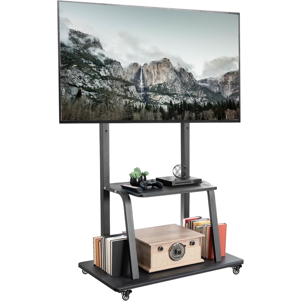 image:imageVIVO Heavy Duty Mobile TV Cart for 42 to 100 inch Screens up to 330 lbs LCD LED OLED 4K Smart Flat and Curved Panels Max 800x600 VESA Metal AV Shelf Locking Casters Black STANDTV100C