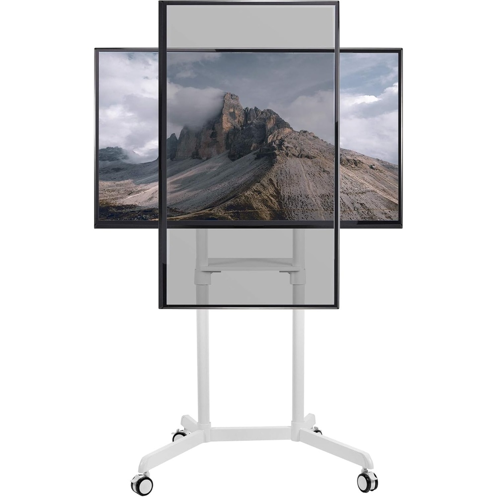 image:imageVIVO Mobile Premium TV Cart for 32 to 88 inch Screens up to 154 lbs Samsung Digital Flipchart Microsoft Surface Hub 2S Portrait to Landscape Shelf Wheels Max VESA 600x400 Black STANDTV02PBWhite