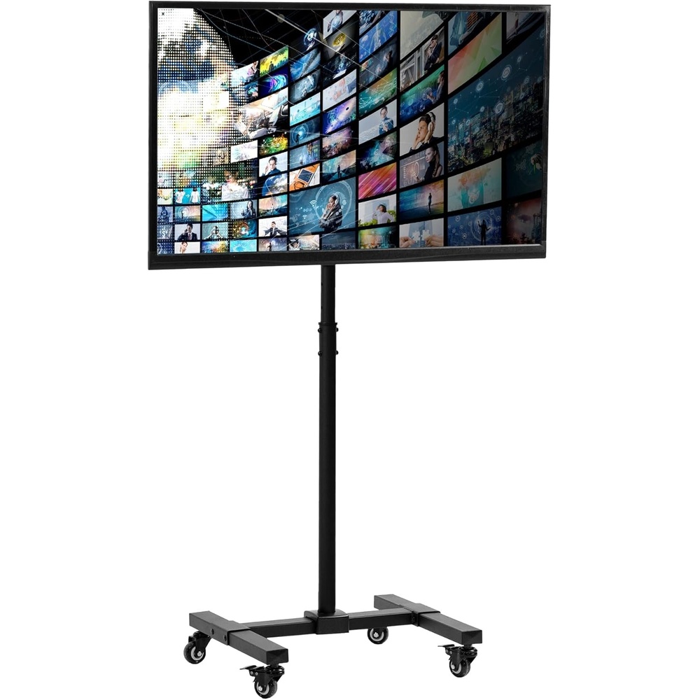 image:imageVIVO Mobile TV Cart for 13 to 50 inch Screens up to 44 lbs LCD LED OLED 4K Smart Flat and Curved Monitor Panels Rolling Stand Locking Wheels Max VESA 200x200 Black STANDTV07WWith Wheels