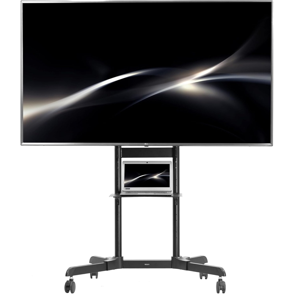 image:imageVIVO Tall TV Cart for 32 to 83 inch Screens up to 110 lbs LCD LED OLED 4K Smart Flat and Curved Panels Rolling Stand with Laptop DVD Shelf Locking Wheels Max VESA 600x400 Black STANDTV13E55 to 100 screen