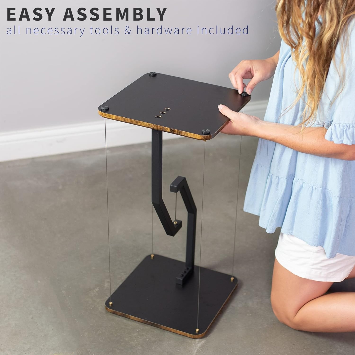 image:imageVIVO AntiGravity 12 inch Speaker Floor Stand Floating Modern Speaker Holder Audio Platform Tensegrity Display Shelf 24 inches High Rustic Vintage Brown Surface Black Frame STANDTEN02DVintage Brown