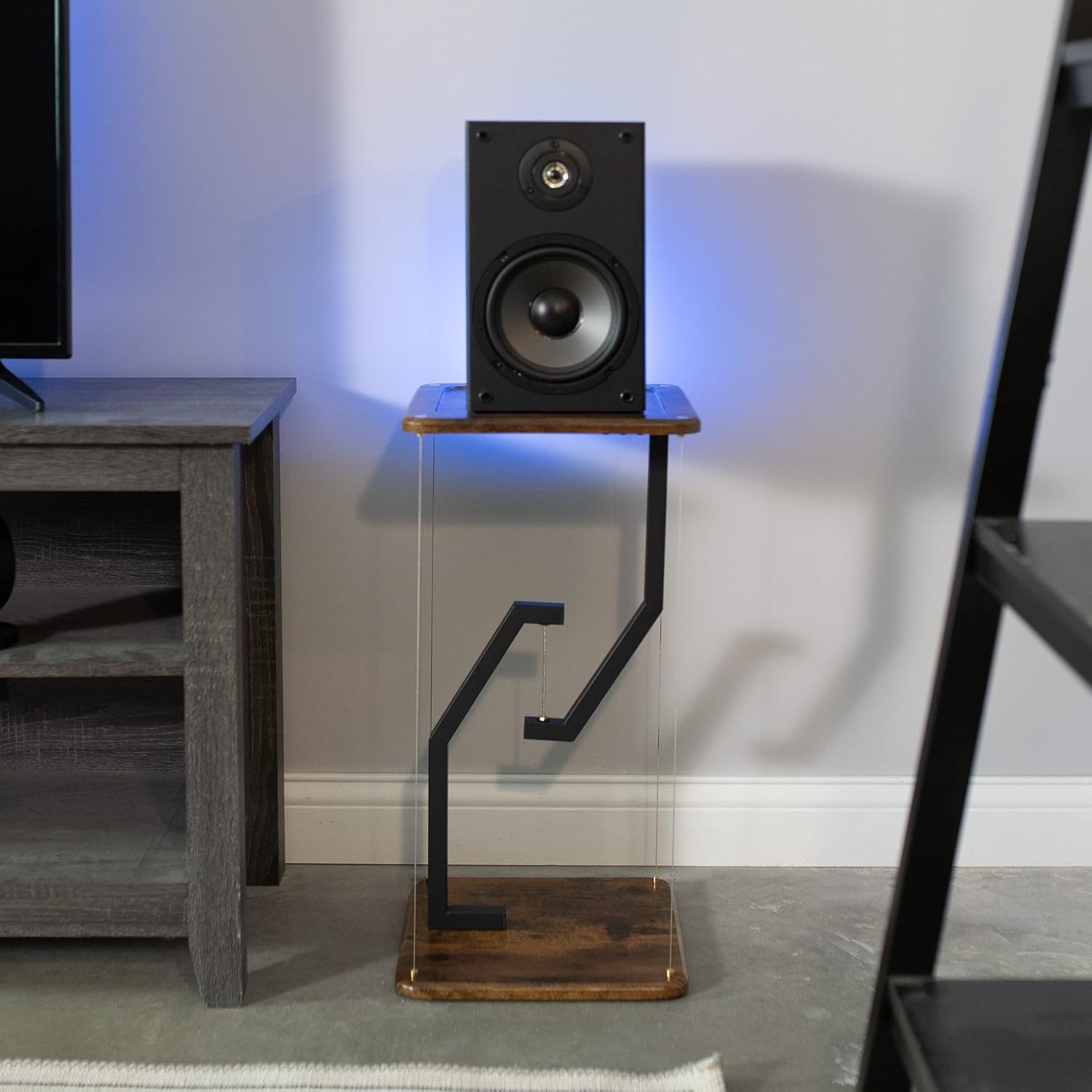 image:imageVIVO AntiGravity 12 inch Speaker Floor Stand Floating Modern Speaker Holder Audio Platform Tensegrity Display Shelf 24 inches High Rustic Vintage Brown Surface Black Frame STANDTEN02DVintage Brown