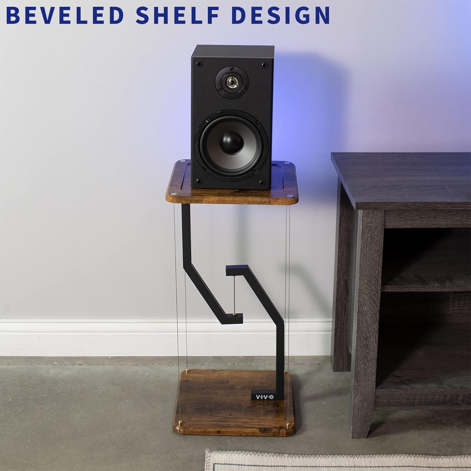 image:imageVIVO AntiGravity 12 inch Speaker Floor Stand Floating Modern Speaker Holder Audio Platform Tensegrity Display Shelf 24 inches High Rustic Vintage Brown Surface Black Frame STANDTEN02DVintage Brown