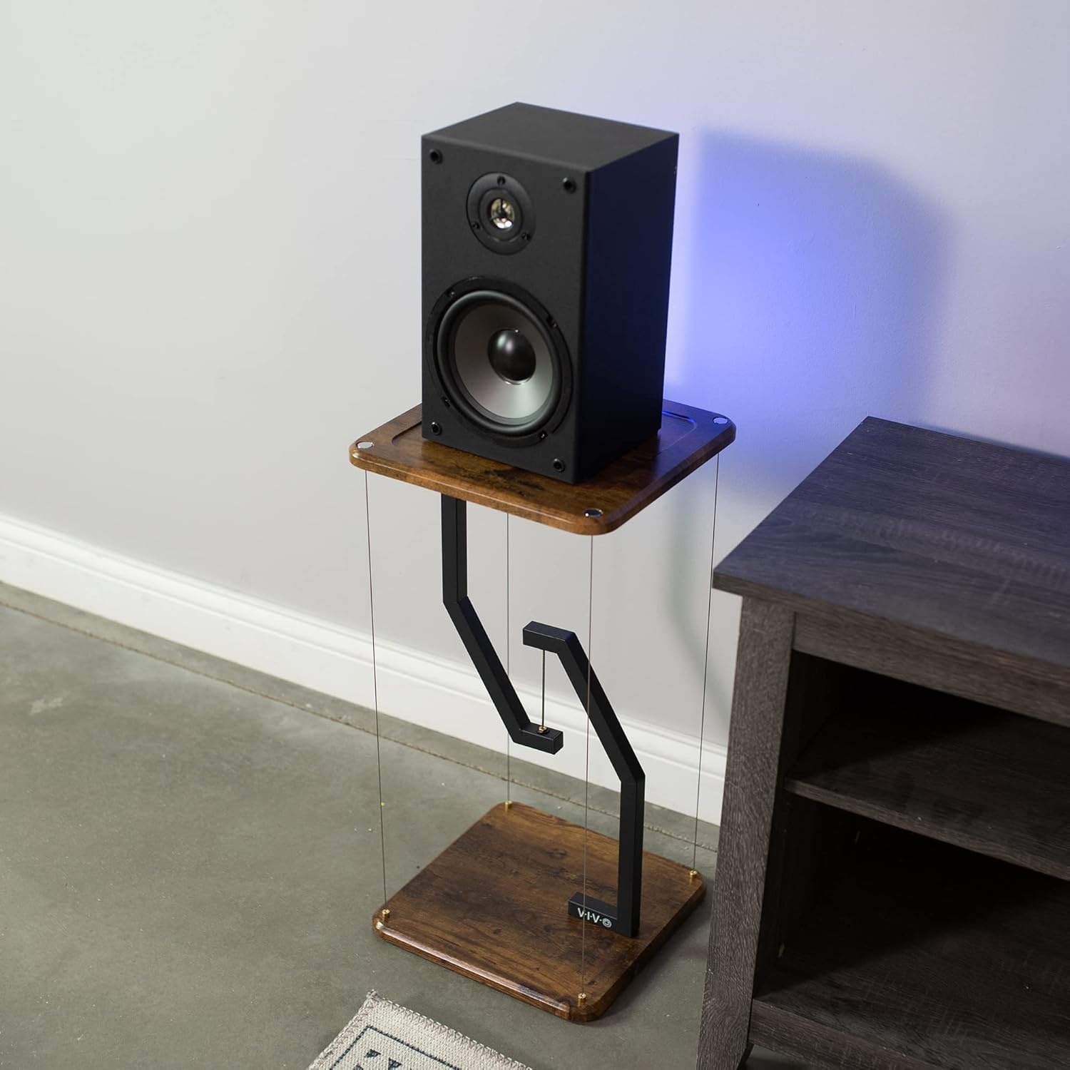 image:imageVIVO AntiGravity 12 inch Speaker Floor Stand Floating Modern Speaker Holder Audio Platform Tensegrity Display Shelf 24 inches High Rustic Vintage Brown Surface Black Frame STANDTEN02DVintage Brown