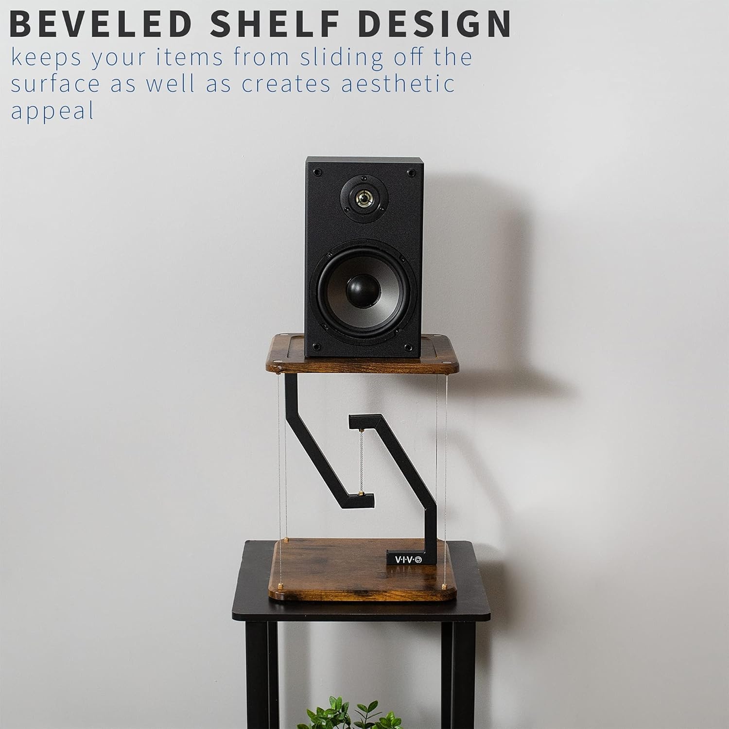 image:imageVIVO AntiGravity 12 inch Speaker Floor Stand Floating Modern Speaker Holder Audio Platform Tensegrity Display Shelf 24 inches High Rustic Vintage Brown Surface Black Frame STANDTEN02DVintage Brown