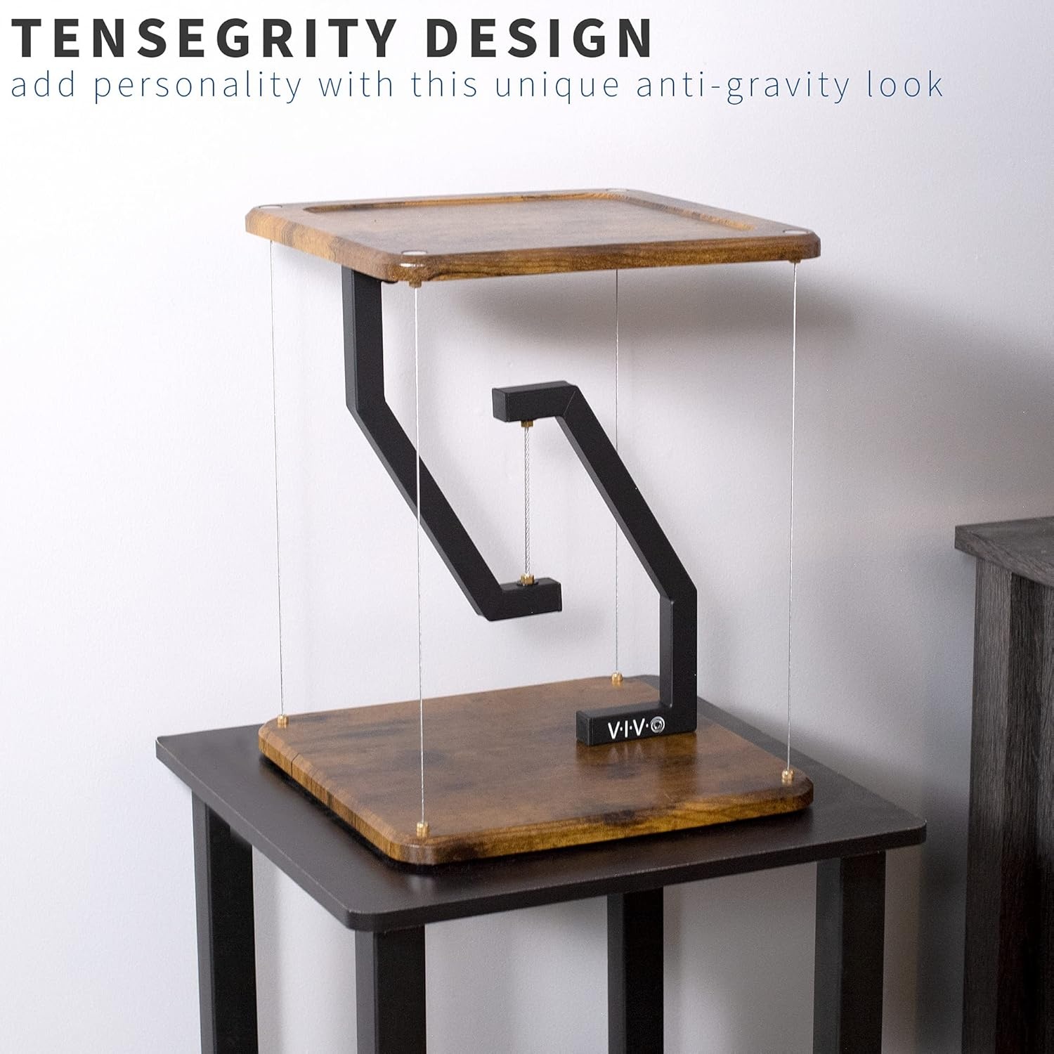 image:imageVIVO AntiGravity 12 inch Speaker Floor Stand Floating Modern Speaker Holder Audio Platform Tensegrity Display Shelf 24 inches High Rustic Vintage Brown Surface Black Frame STANDTEN02DVintage Brown
