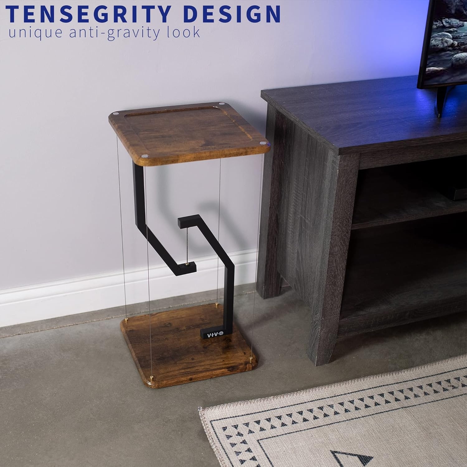 image:imageVIVO AntiGravity 12 inch Speaker Floor Stand Floating Modern Speaker Holder Audio Platform Tensegrity Display Shelf 24 inches High Rustic Vintage Brown Surface Black Frame STANDTEN02DVintage Brown